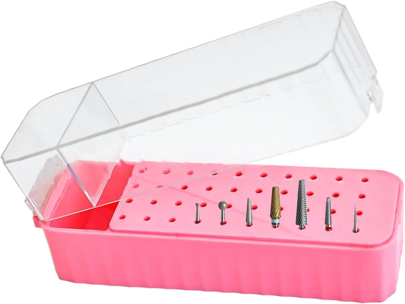Nail Bit Holder, Drill Bit Organizer, Manicure Storage Case, 40 Hole Compact Design with Transparent Dustproof Lid, Ideal for Gel Removal Pedicure Prep Cuticle Care or Home Stations