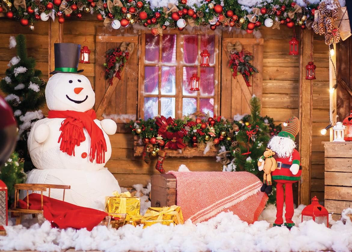 LYWYGG 8X6Ft Vinyl Photography Backdrop Christmas Backdrop Cute Snowman Holiday Home Christmas Tree Gifts Background for Christmas Party Decoration Studio Props CP-98-0806 image number 4