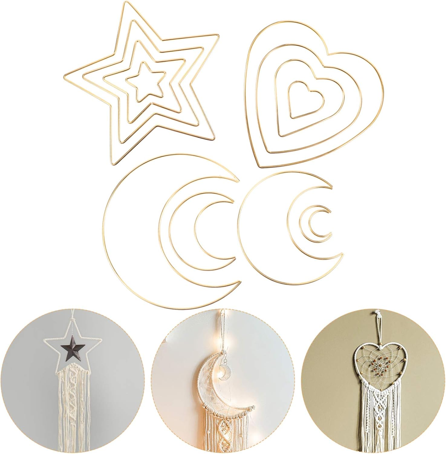 NOLITOY 12Pcs Dream Catcher Rings Metal Macrame Hoops for DIY Wedding Wreath Wall Decor Shape image number 4