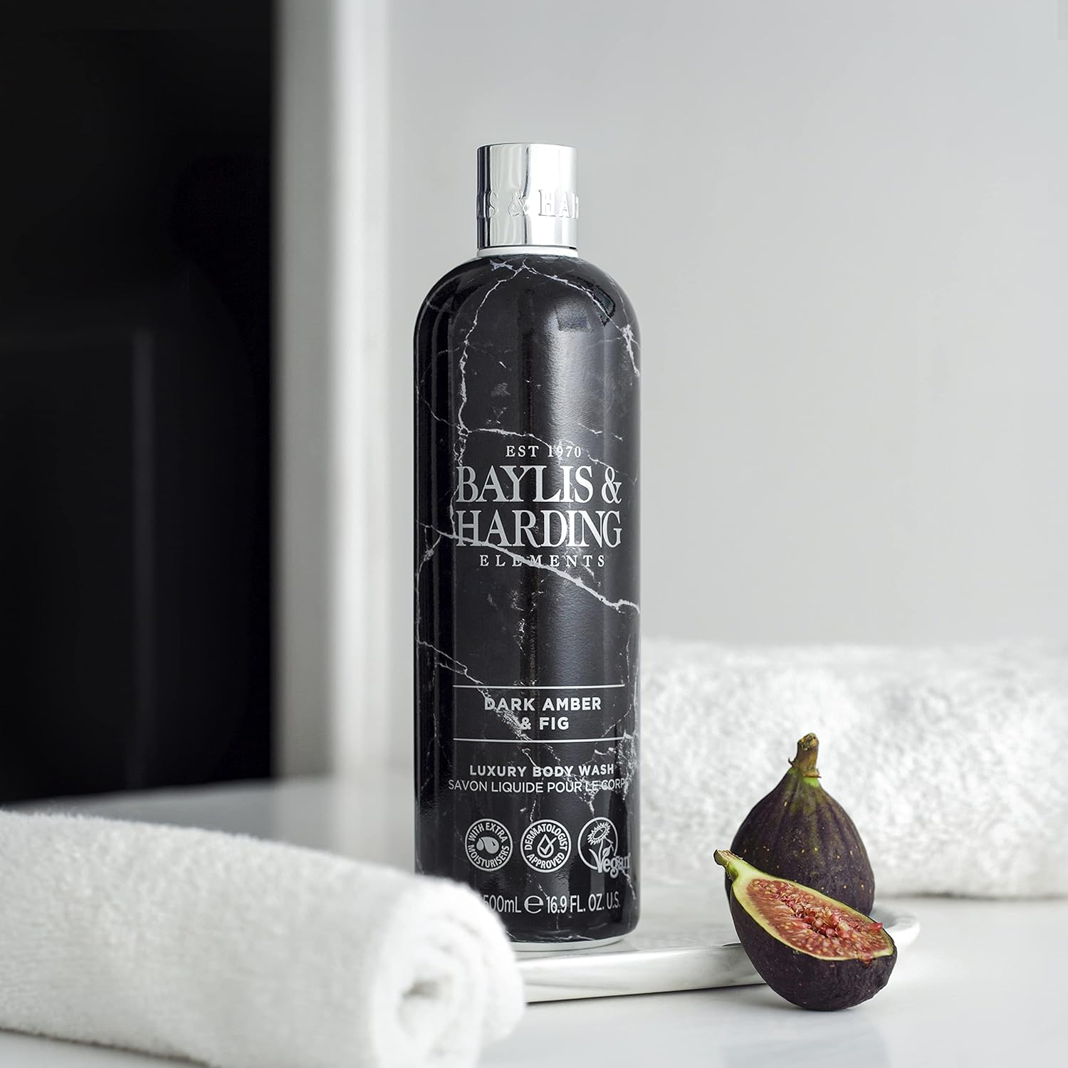 Baylis & Harding Elements Dark Amber & Fig Luxury Body Wash 500Ml - Pack of 4 - Vegan Friendly