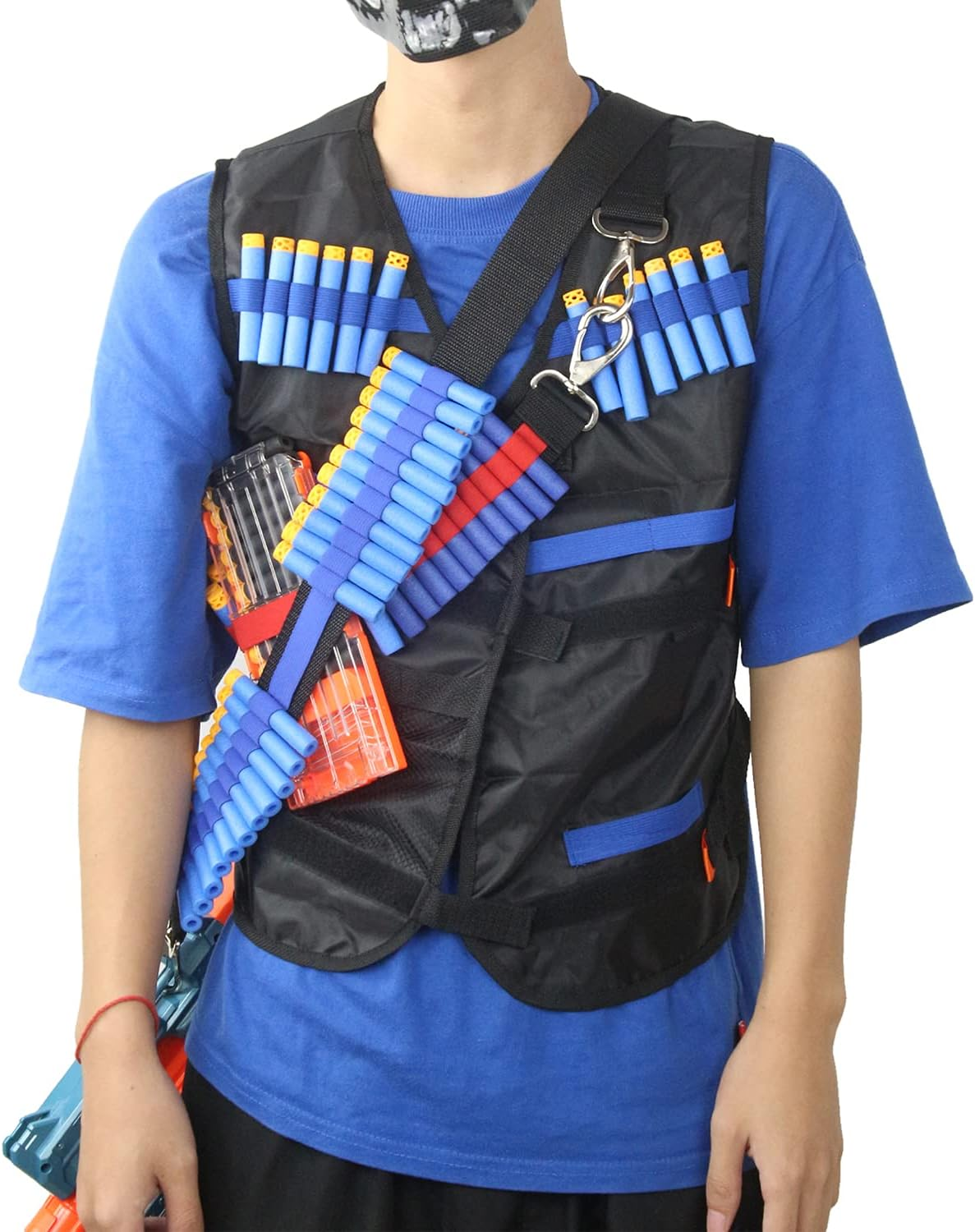 EKIND Toy Gun Bullet Shoulder Strap Darts Bandolier Kit Ammo Storage Holder Compatible for Nerf Elite Blasters (2 Point Tactical Shoulder Strap - Green) image number 5