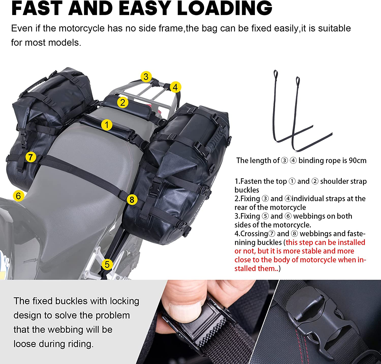WILD HEART Motorcycle Saddlebags Waterproof 36L (18L*2) Motorcycle Side Saddlebags Pannier Bag Trunk Motorcycle Accessory (Black) image number 5