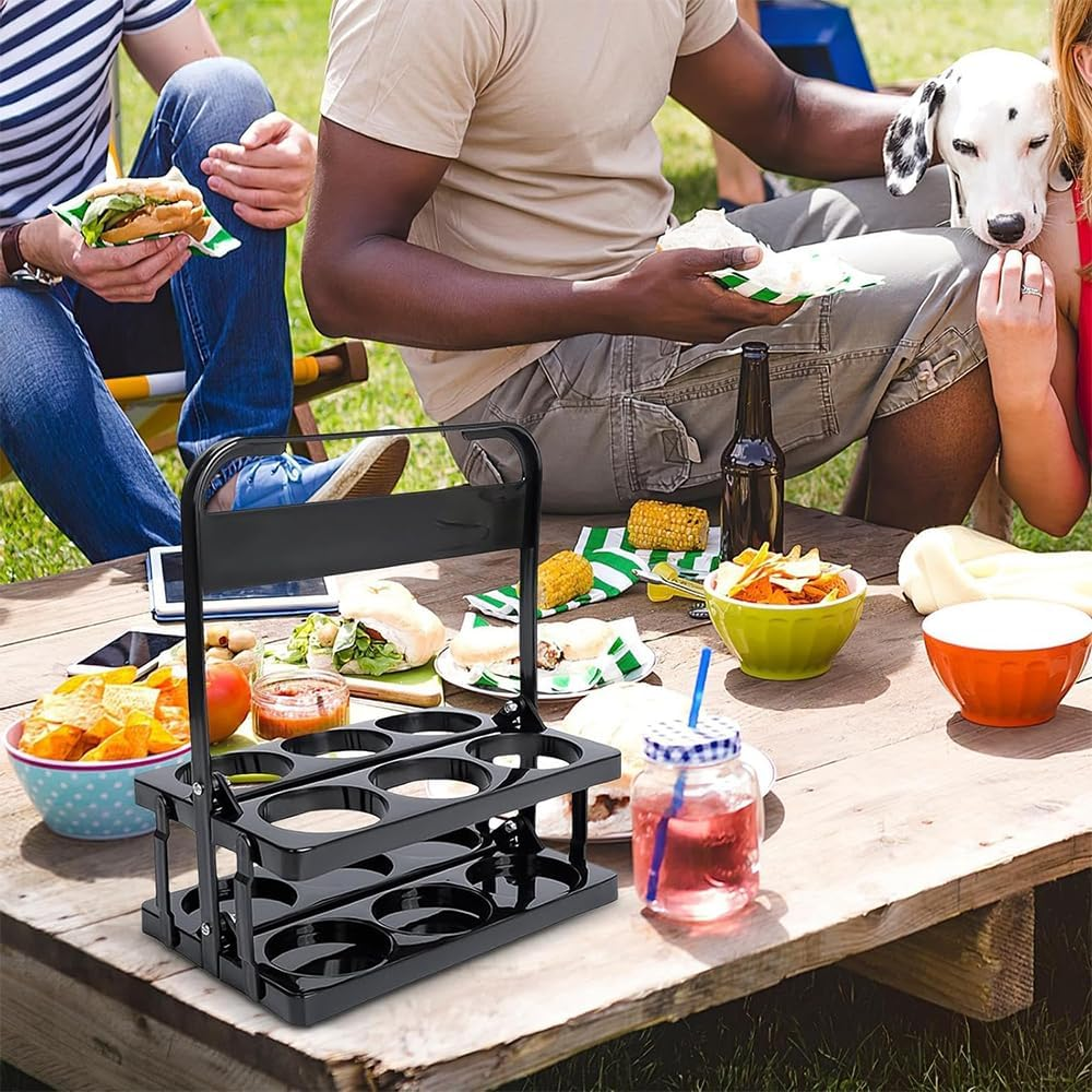 Folding Wine & Drink Carrier with Handle &ndash; Portable 6 Bottle Holder, Collapsible Rack for Beer, Wine, Coffee & Beverages &ndash; Reusable Drink Caddy for Picnic, BBQ, Catering & Kitchen Storage image number 3