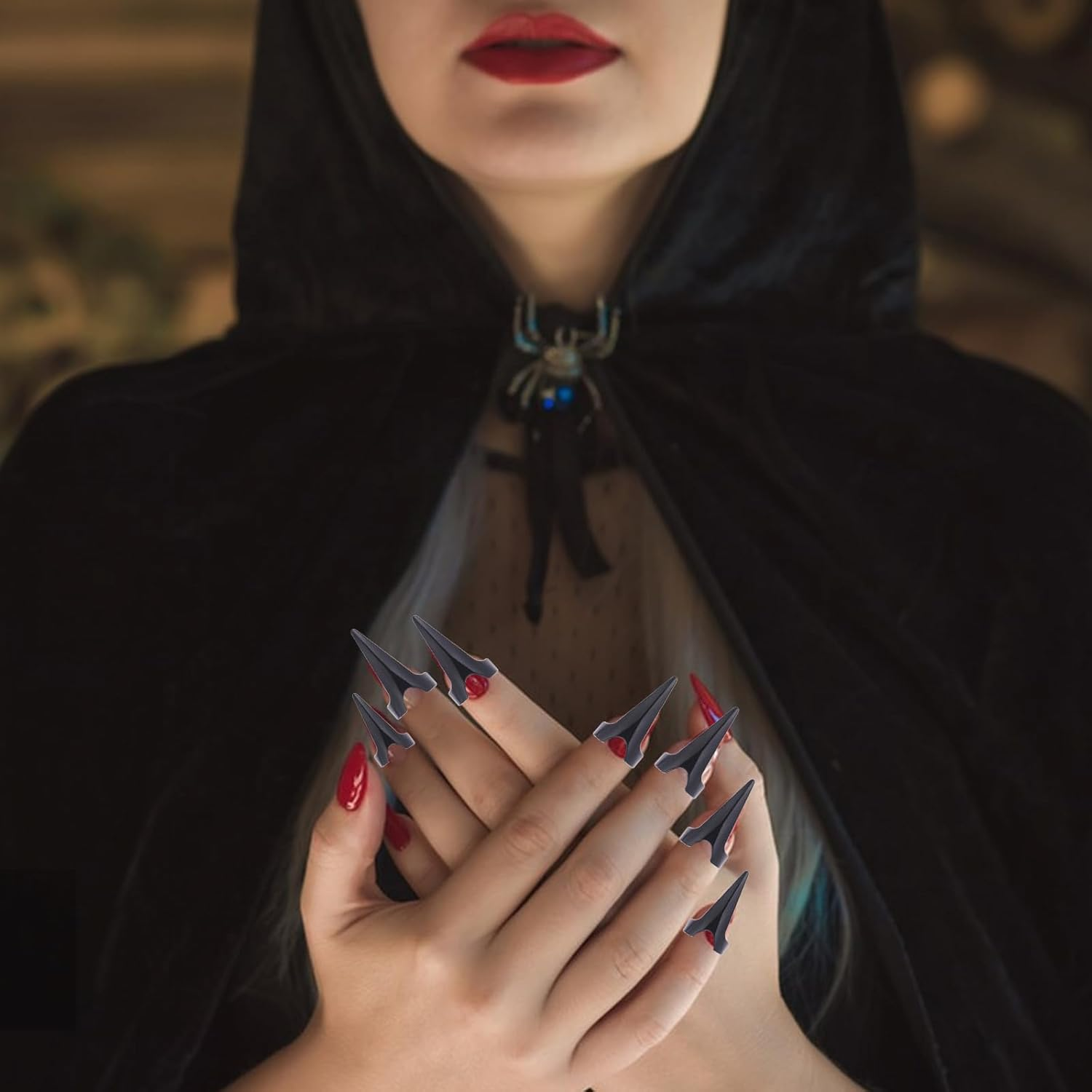 GLOBLELAND 20 Pieces Black Finger Claws Rings for Cosplay Retro Alloy Full Nail Set Gothic Punk Rock Talon Nail Fingertip Claw for Vampire Cat Wolf Cosplay Nail Art Halloween Costume Accessories