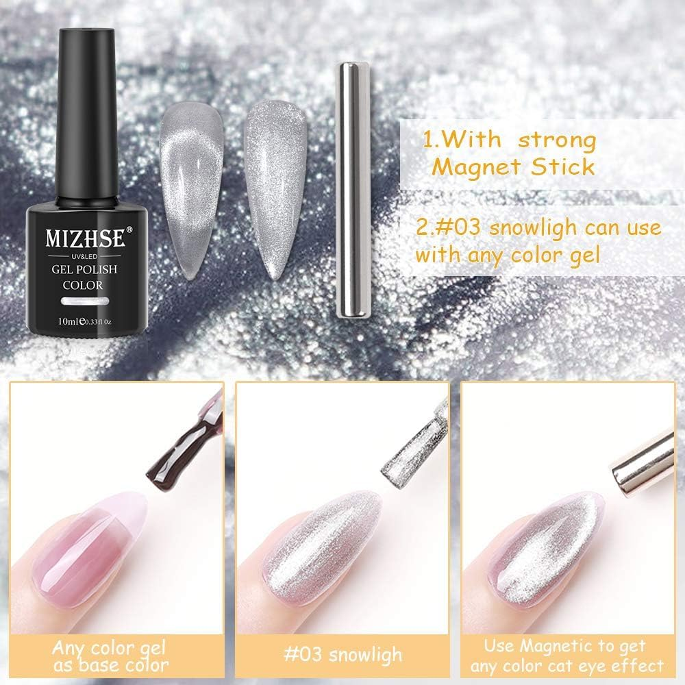 MIZHSE Universal Silver Cat Eye Gel Nail Polish, Magnetic Gel Polish Shiny Glitter Nail Gel with Magnet Stick, 10 Ml Galaxy Cateye Nail Polish Soak off UV/LED Nail Art Salon Manicure DIY at Home - Hot Pink image number 4