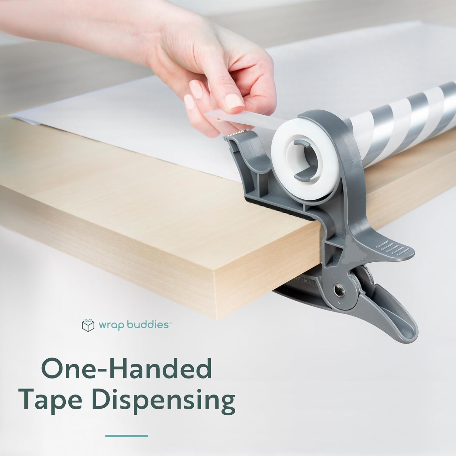Tabletop Gift Wrapping Tool, 2 Clamps - Gift Wrap Clamp with Tape Dispenser for Easier Gift Wrapping This Holiday - Slate Grey image number 3