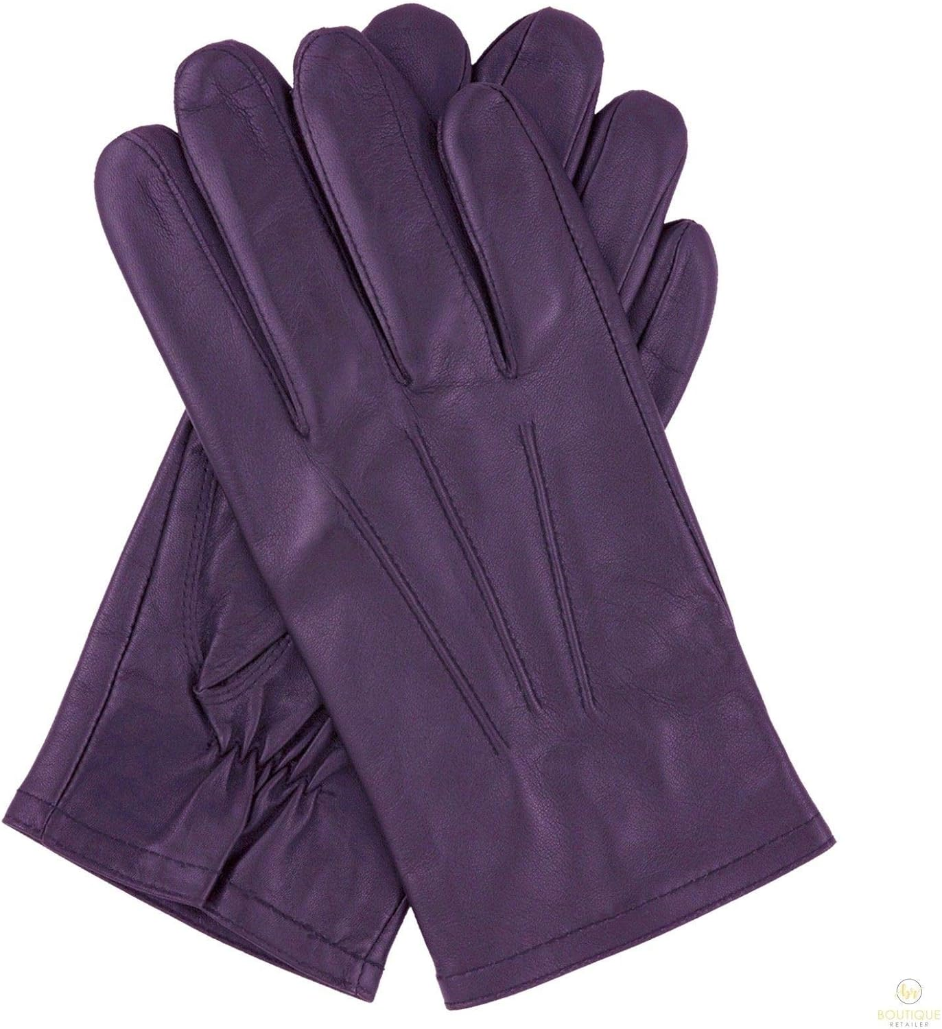Dents Men'S Full Grain Leather Fleece Lined Gloves with 3 Point Stitching, Purple, Small