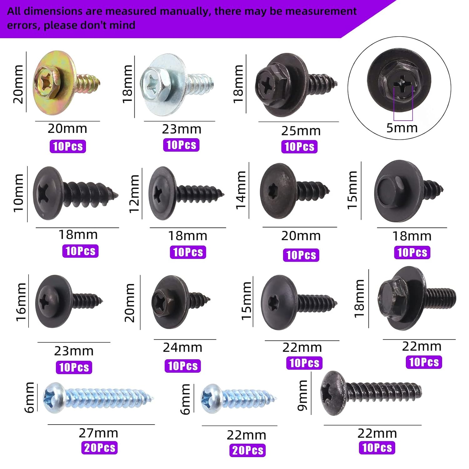 Swpeet Metal Car Screw Body Bumper Hood Retainer Clips with Phillips round Head Self Tapping Screw Assortment Kit, Body Bolts Fender Liner Splash Shield Bumper Cover for Most Cars image number 2