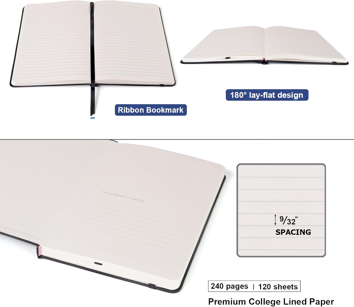 Comix 6 Pack Lined Journal Notebooks for Work, 240 Pages, 5.5"X8.3", Black, Hardcover, A5 Medium College Ruled, Journaling Notebooks for Notes-Taking, Fits for Office School Home image number 5