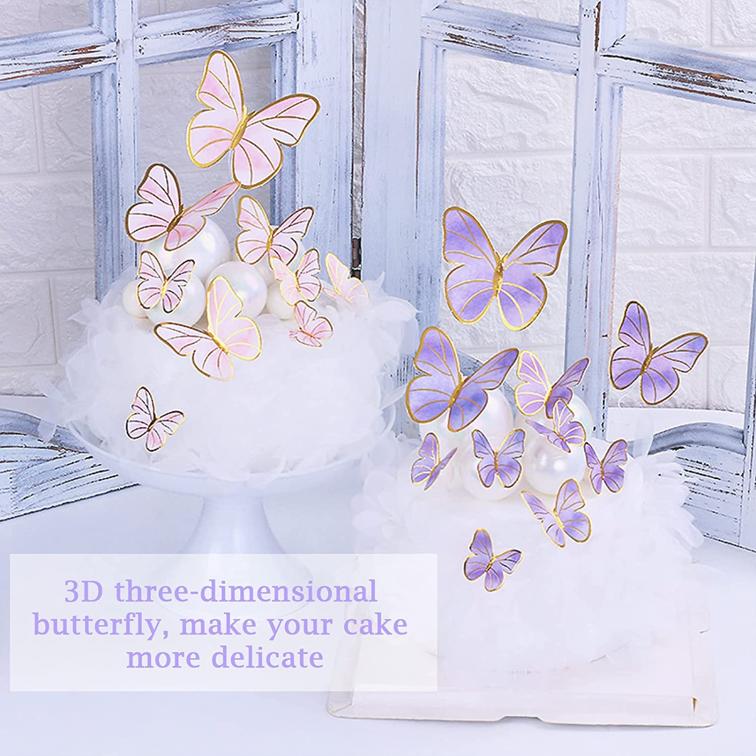 34Pcs Happy Birthday Cake Toppers,Cake Toppers,Cake Decorations with Happy Birthday and 3D Butterfly Cake Toppers,Suitable for Wedding Cake Topper(Butterfly Shape Random) image number 5