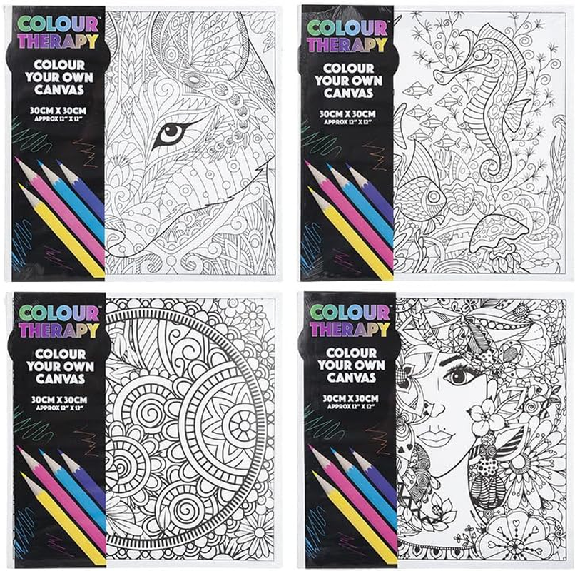 Colour Your Own Pre-Drawn Stretched Kids Children Canvas to Paint 30Cm X 30Cm (12&rdquo; X 12&rdquo;) Randomly Selected
