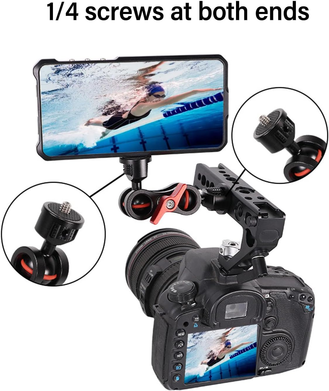 Suction Cup Camera Car Mount, Camera Suction Mount with Dual Ball Articulating Arm, 1/4 Screw Hole, 360&deg; Horizontal Adjustment and Rotation, for Action Cameras, Digital SLR Cameras image number 5