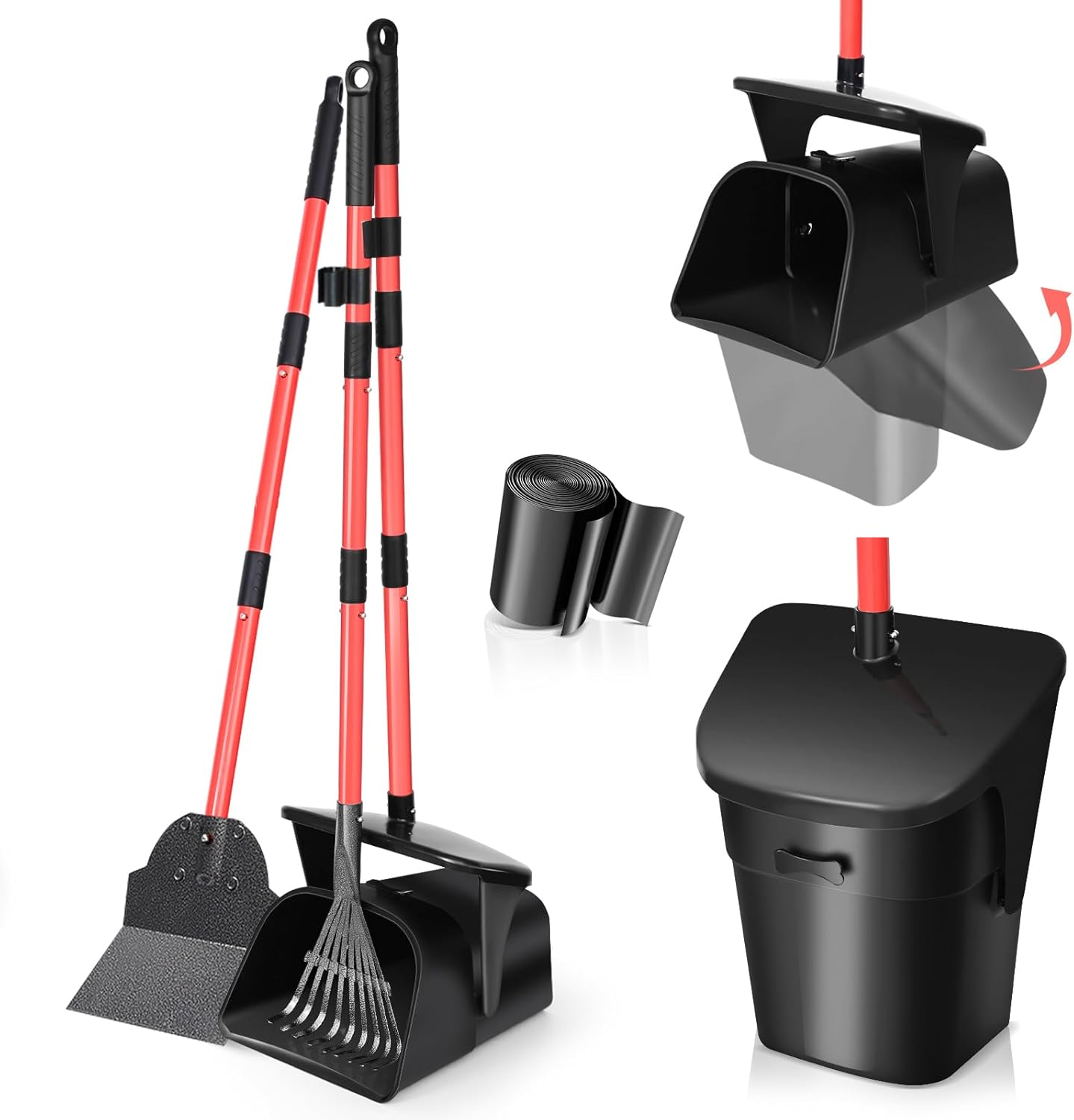 Dog Waste Scooper, Rotating Dustpan, Rake & Shovel with Waste Bags, Rotating Dog Waste Collector, Long Handle, Dog Waste Scooper for Garden, Leaves image number 6