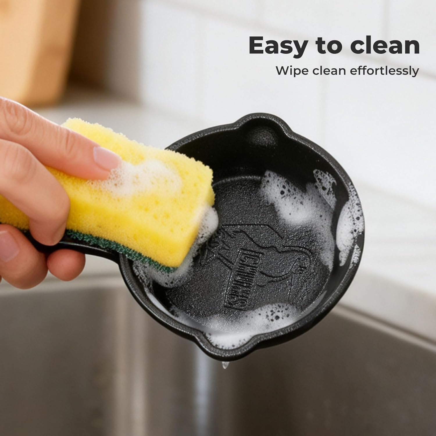 TOQUE 4 Pack Mini Cast Iron Skillet, 4" Small Frying Pans with Handles and Double Drip-Spouts, Non-Stick Pre-Seasoned Small Skillets for Baked Cookie, Brownie, Cooked Eggs, for Stove, Oven, Grill Safe image number 3