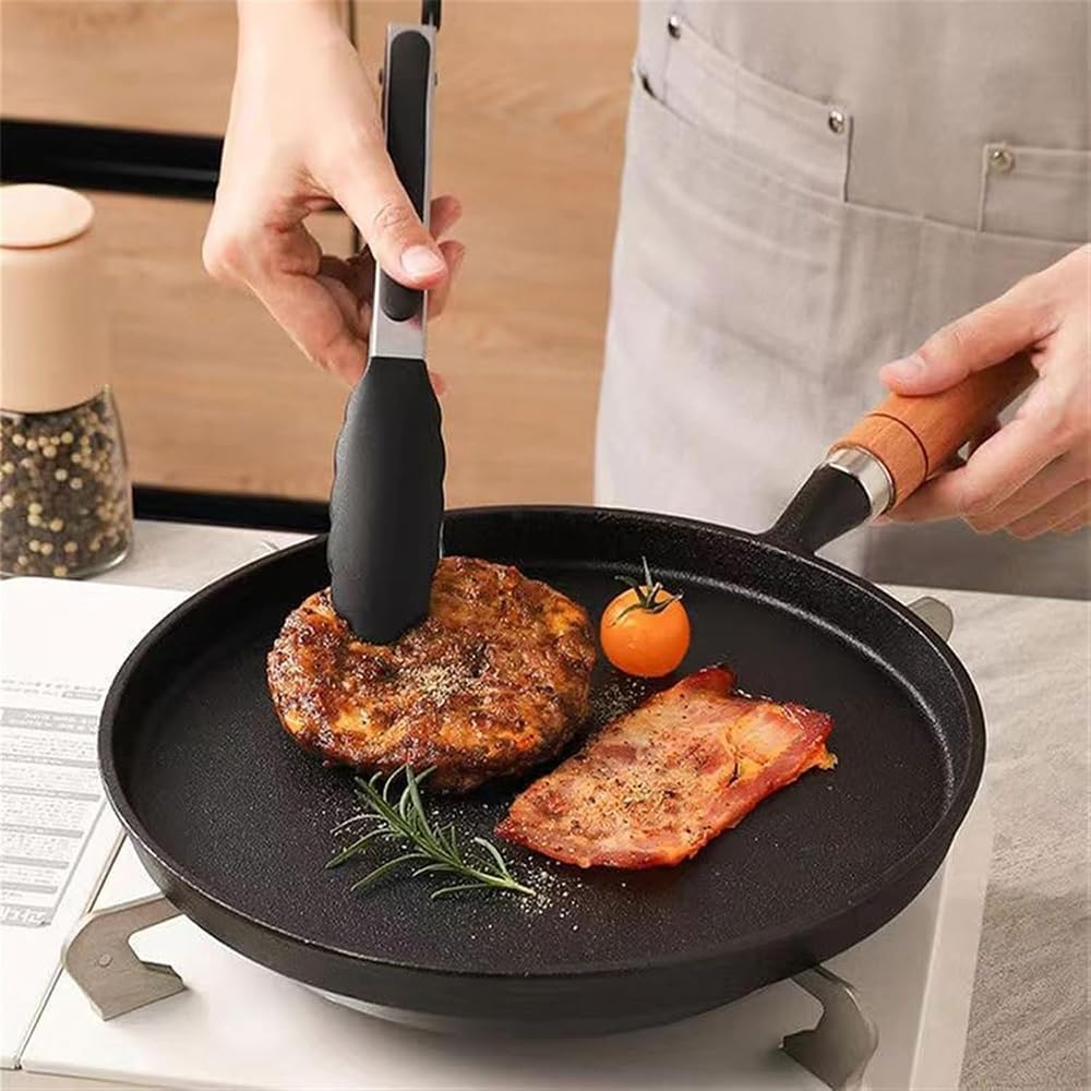 Cast Iron Skillet Pancake Pan round Griddle Thick Nonstick Egg Frying Pan Tortilla Crepe Pans Anti-Scalding Wooden Handle Uncoated 26Cm image number 5