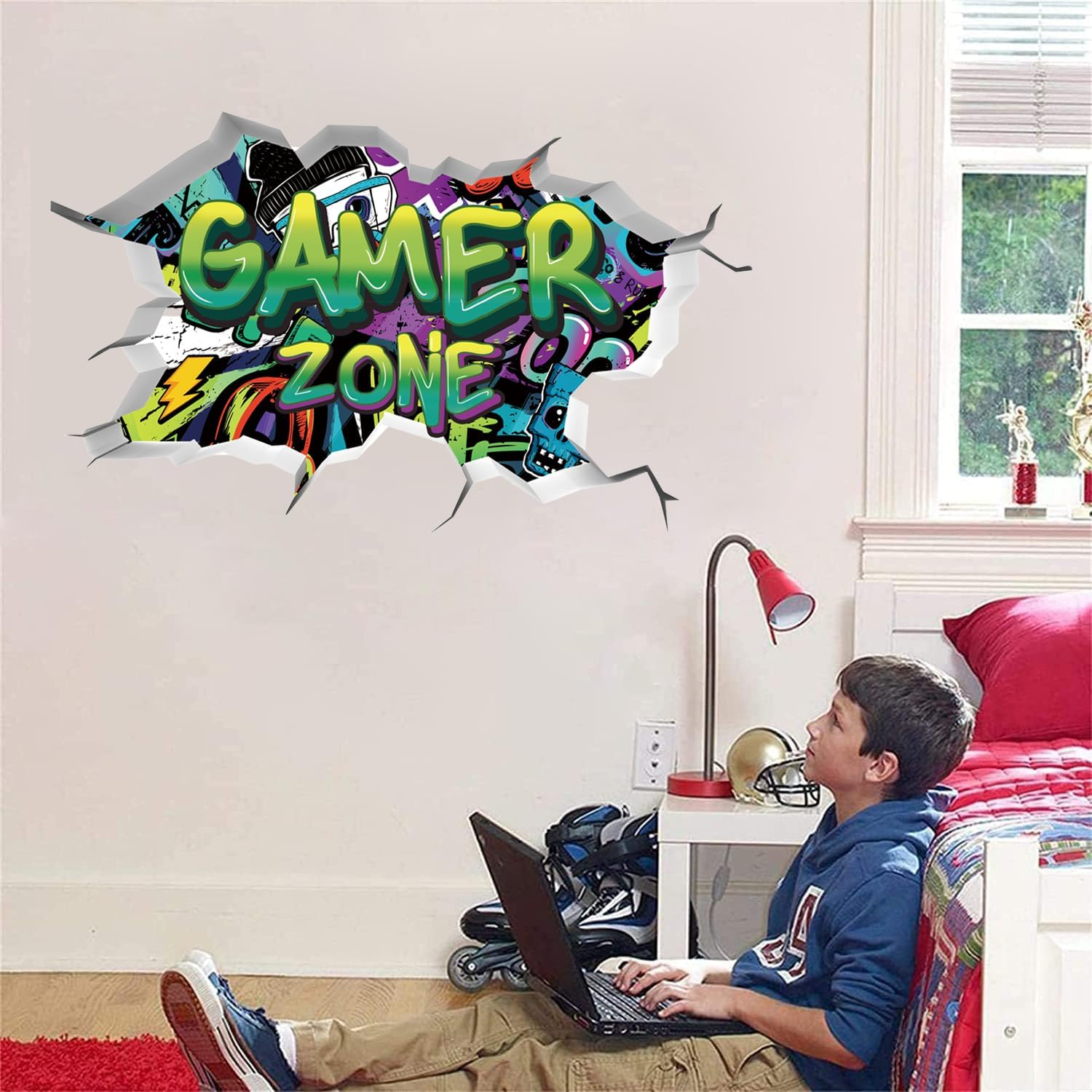 Toarti 3D Gamer Wall Stickers Green Zone - Vinyl Wall Decal for Gaming Bedroom, Video Game Removable Wall Art, Playroom Decor for Teens (Green) image number 2