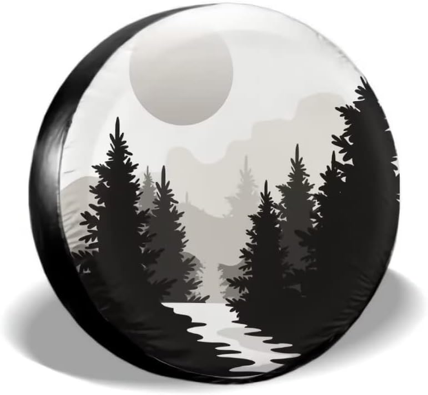 Abstract Moon Spare Tire Cover Mountain Tree Waterproof Dust-Proof Universal Spare Wheel Tire Covers 15 Inch Fit for RV Trailer Truck Jeep Rv SUV Truck Camper Travel Trailer Accessories