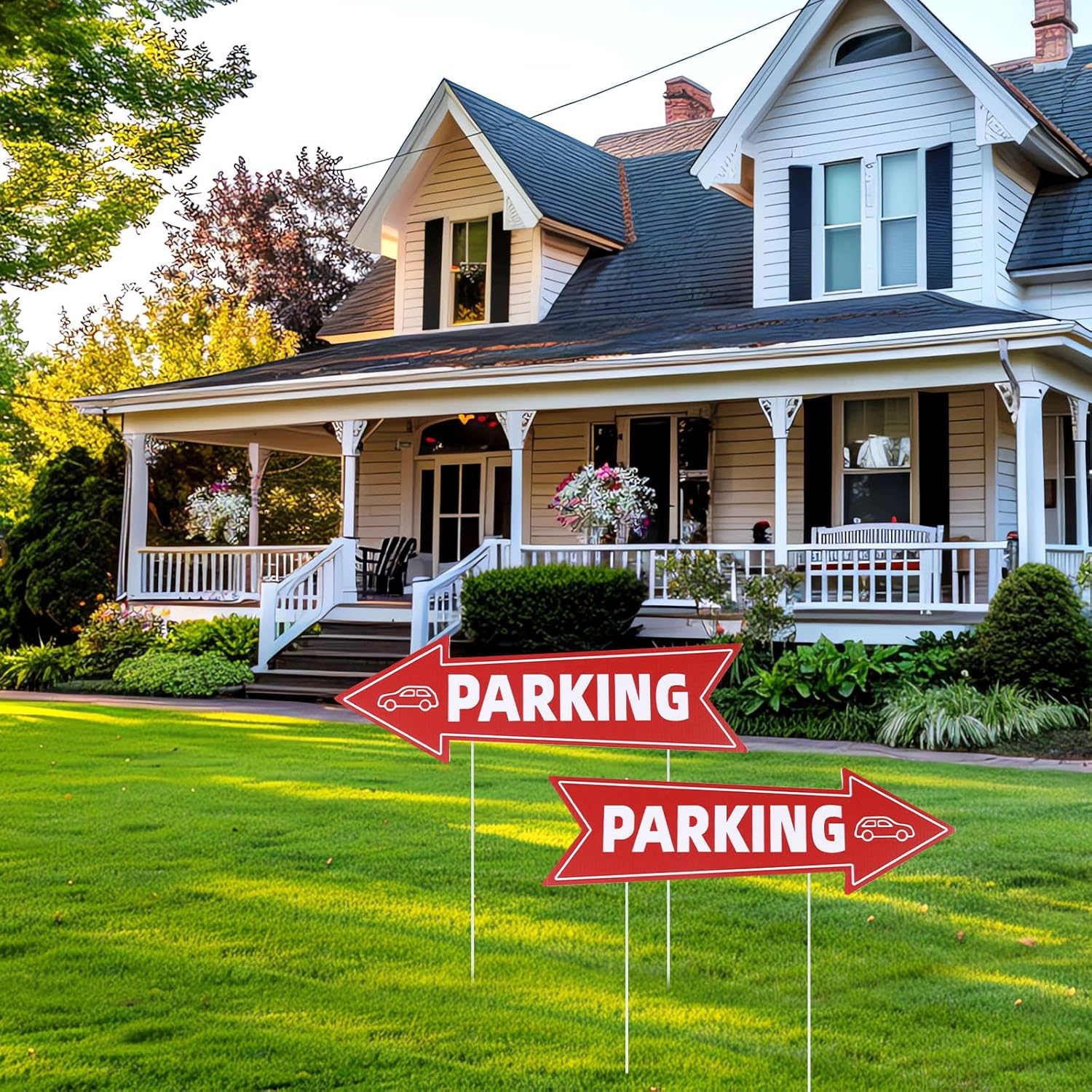 3Pcs Directional Parking Sign with Stake, 16X5In Event Parking Signs with Arrows Red & White Corrugated Plastic Parking Signage for Outdoor Yard Lawn image number 3