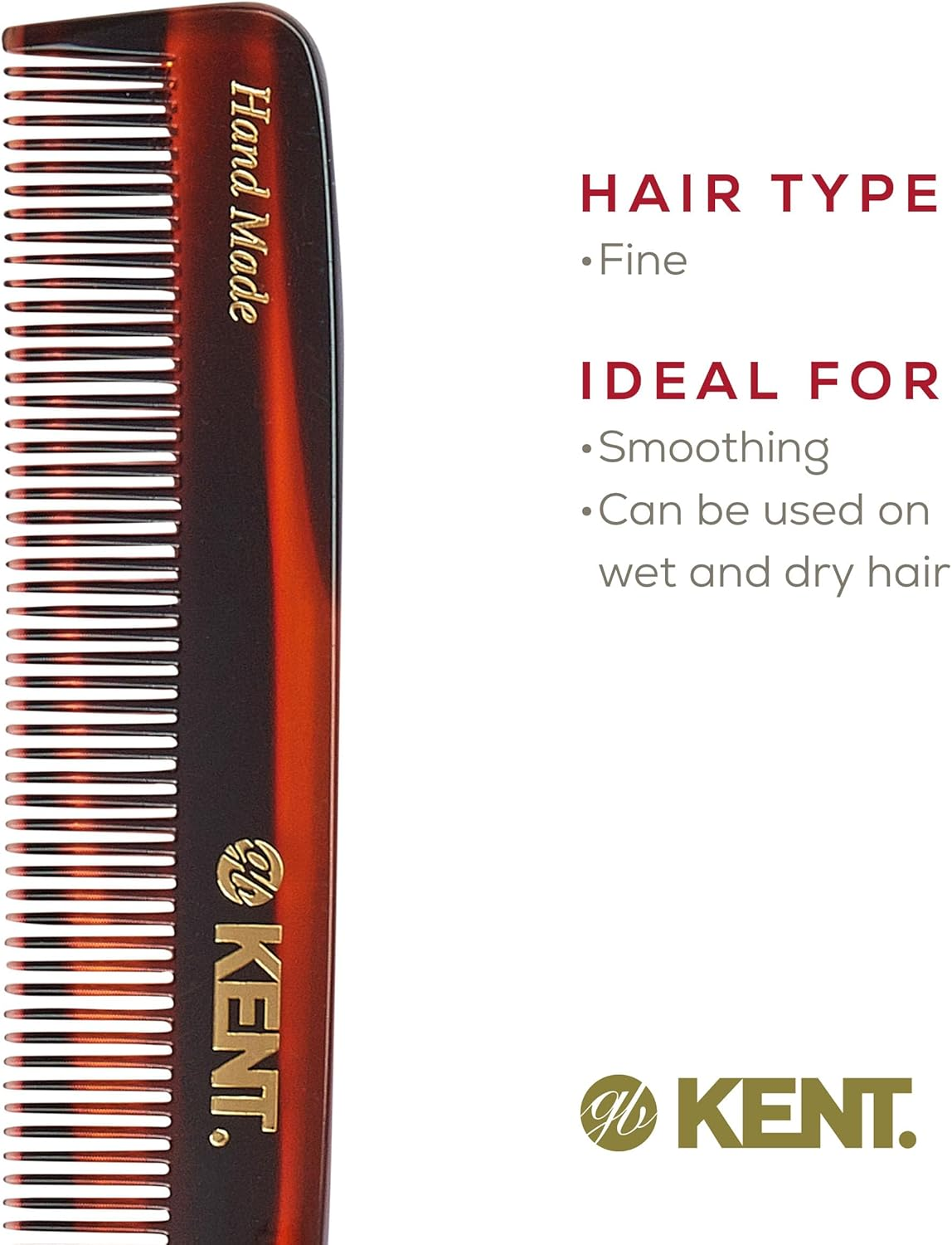 Kent F3T Tortoiseshell Fine Tooth Comb - Hair Parting and Straightening Comb for Men'S & Women'S Dandruff Remover, Saw Cut and Hand Polished Made in England