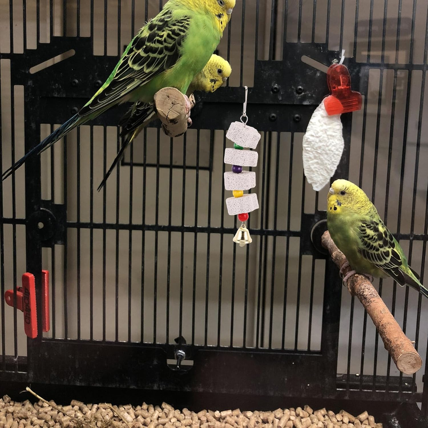 COHEALI 4PCS Pet Grinding Stones for Birds and Small Pets &ndash; Parrot Beak Grinder, Hamster Molar Chewing, Pumice Stone with Bell for Cage Hanging and Foraging