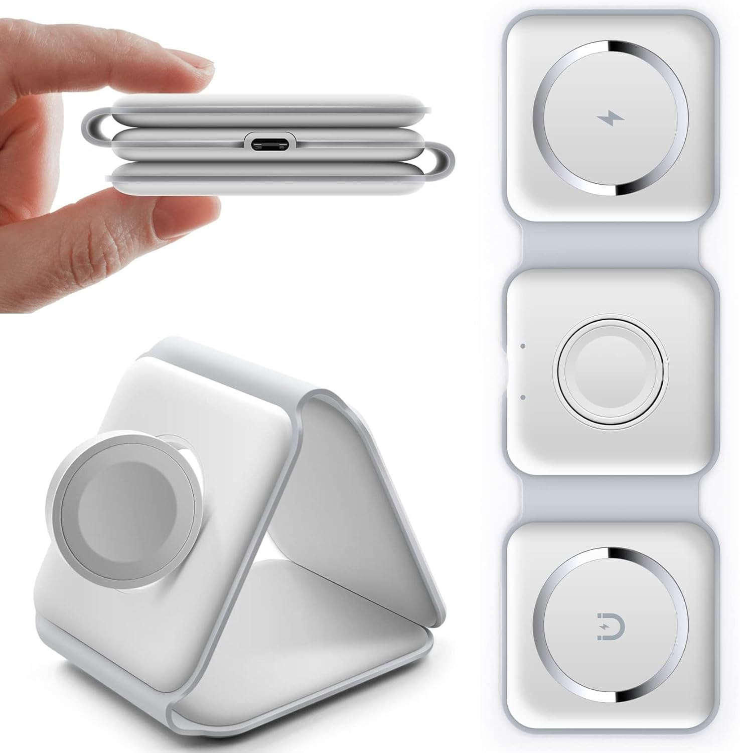 Wireless Charger 3 in 1, Magnetic Travel Wireless Charging Station Multiple Devices, 3 in 1 Charging Station,Compatible for Iphone16/15/14/13/Pro/Max,Iwatch,Airpods4/3/2/Pro(Adapter Includes) image number 5