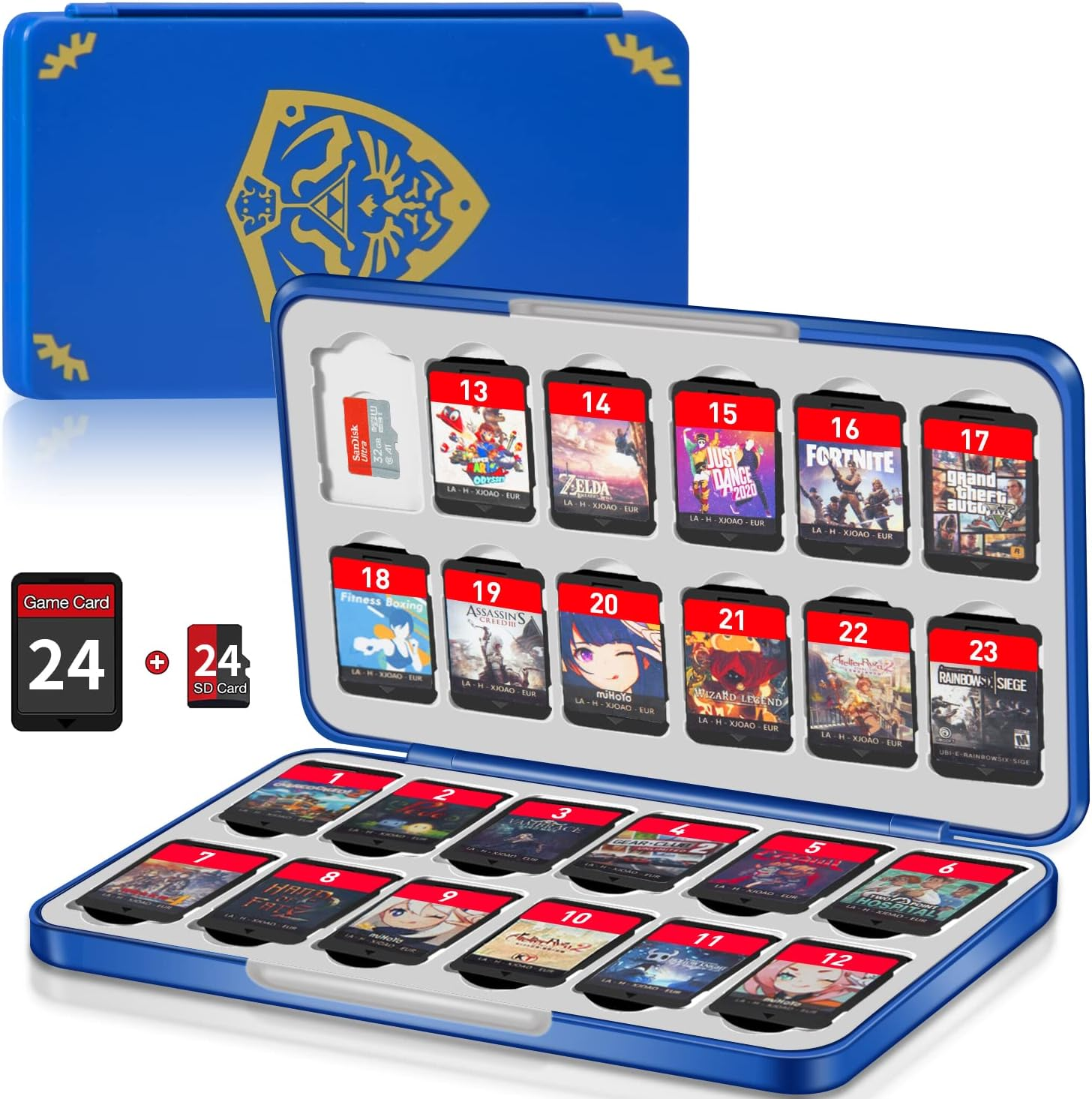 Mosaholl Switch Game Case Holder with 24 Cartridge Slots and 24 Micro Sd Card Storage, Slim Portable Game Organizer Traveler Gift Accessories with Magnetic Closure, Protective Hard Shell image number 5