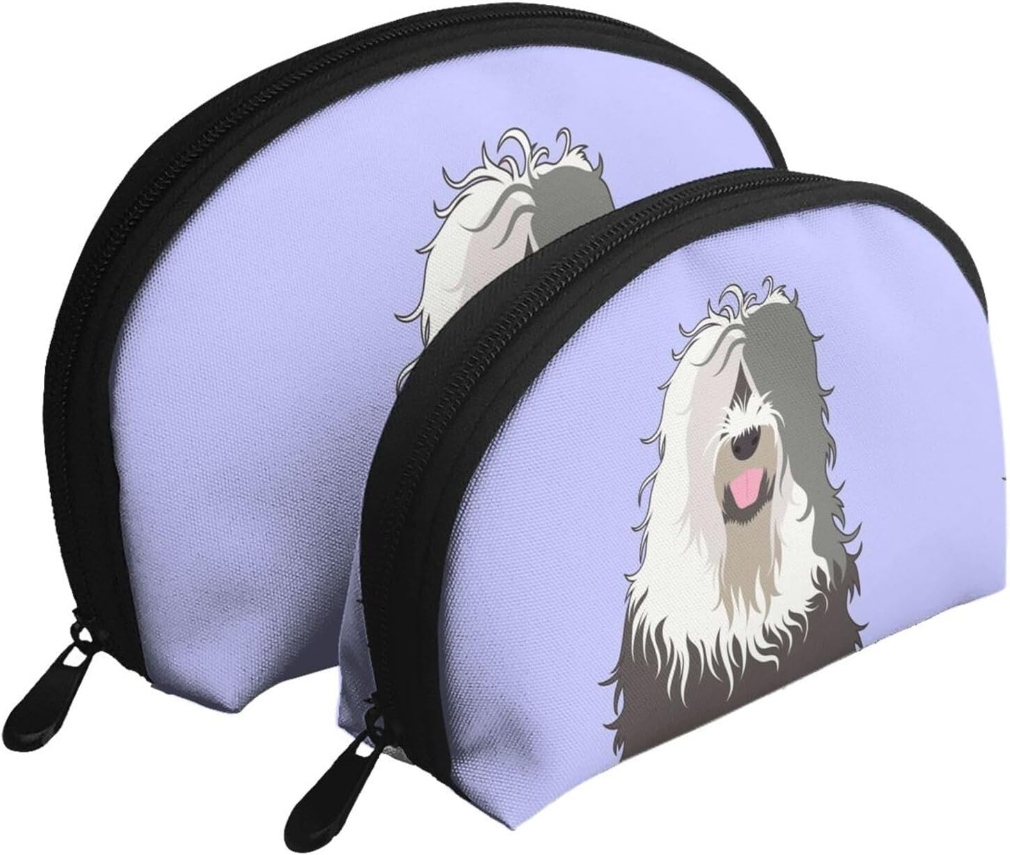 Cozimangoe Coin Pouch Makeup Bags Set, 2 Piece Shell Shape Cosmetic Bag with Pockets for Daily Travel Handbag Lipstick Keys Toiletry, Personalized Old English Sheepdog image number 3