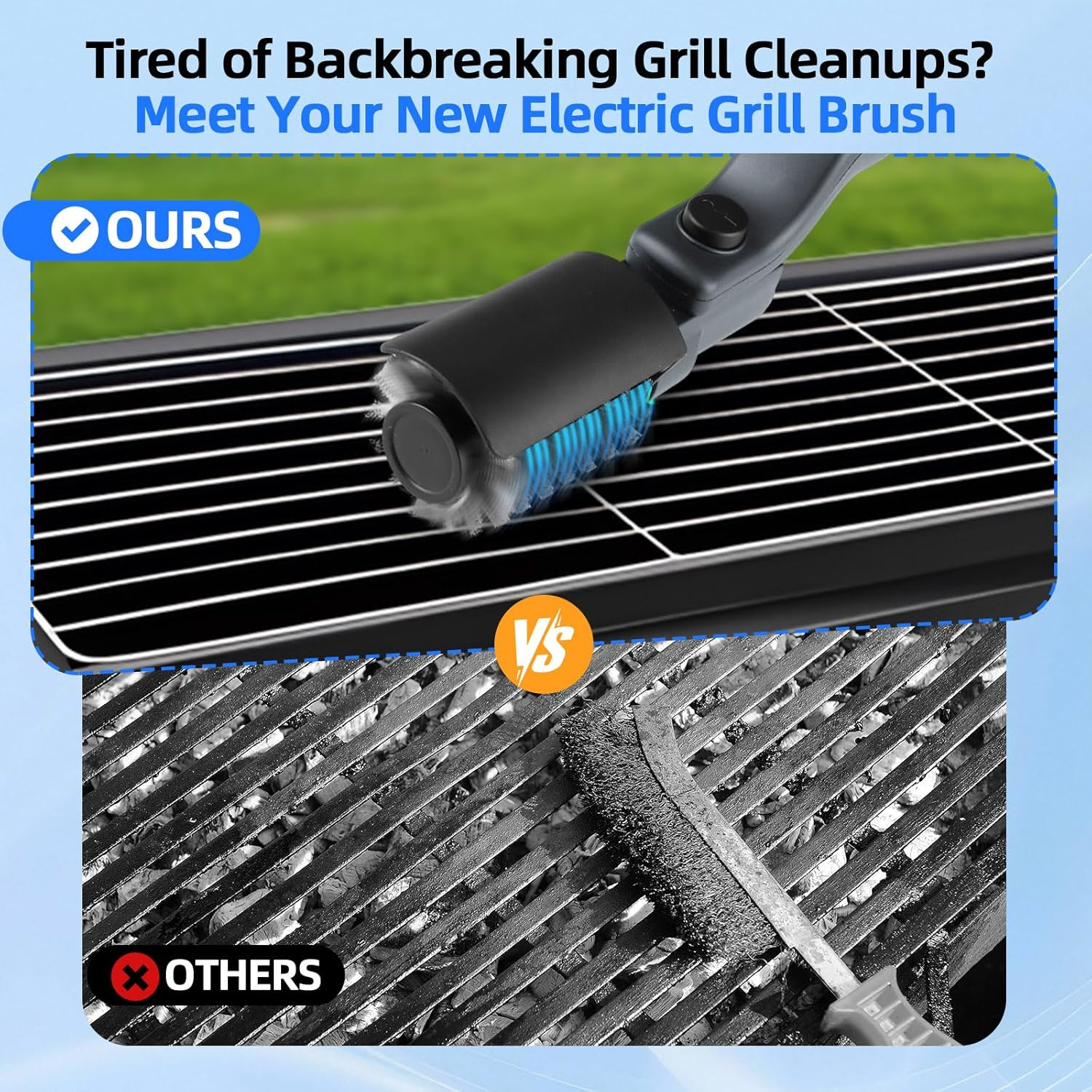 Upgraded Electric Grill Brush, Cordless Rechargeable Grill Cleaning Brush with Adjustable Angle, Stainless Steel Brush Head, 3-Speed Power, 90-Min Runtime, Waterproof Cleaner for BBQ Grates (Gray) - Black image number 2