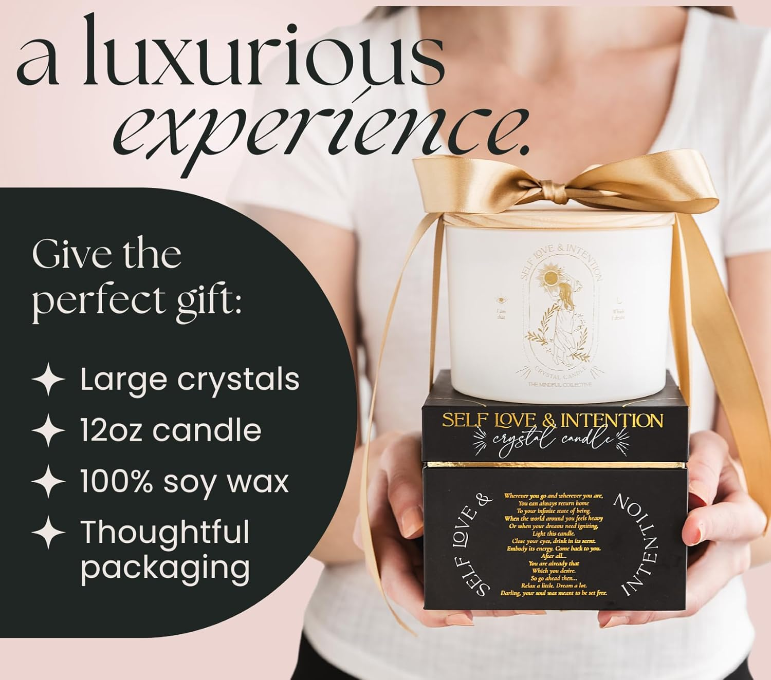 Scented Candle Gifts for Women - 340G Wood Wick Candles That Crackle for Home Decor. Birthday Gifts for Women with Crystals and Healing Stones. Lavender Vanilla Soy Wax