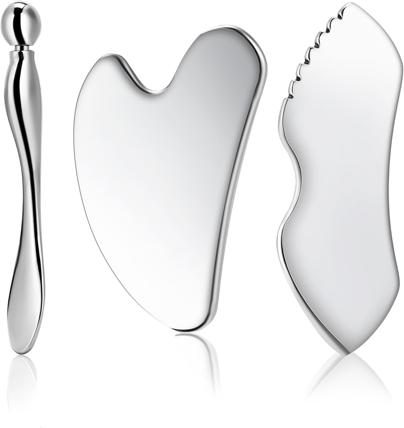 Gua Sha Facial Tools, 3 in 1 Stainless Steel Metal Guasha & Eye Cream Applicator Facial Sculpting Tool Set Eye Massager Lymphatic Drainage for Face Neck image number 3