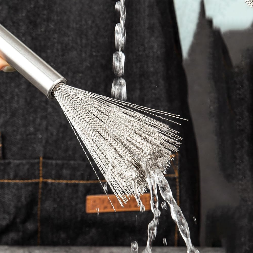 Stainless Steel Brushes, 2 Pcs Multi-Functional Kitchen Scrubber with Long Handle, Cookware Scrubber Brush, Suitable for Removing Stubborn Messes from Cast Iron, Pots, Pans, Grill image number 2