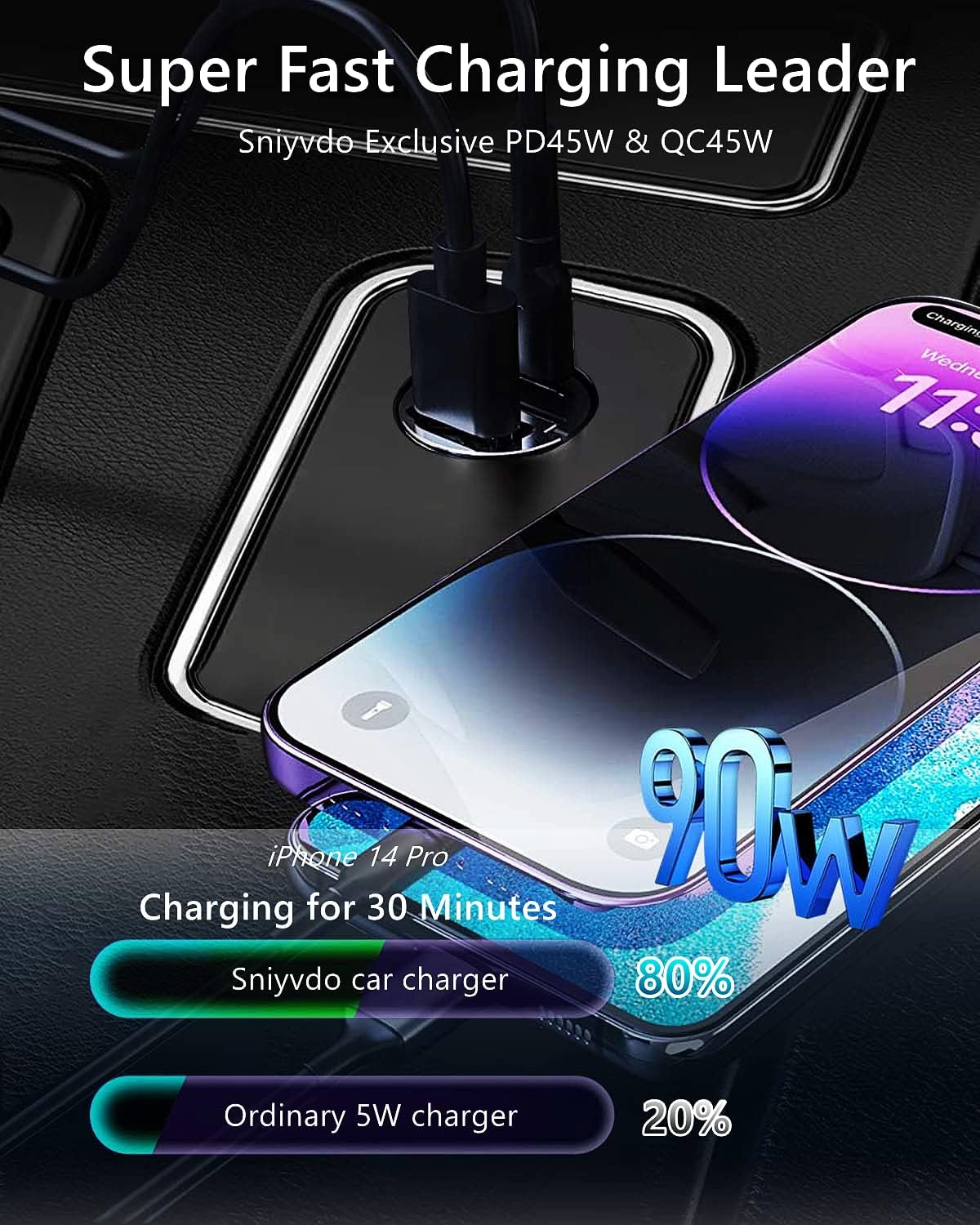 [Smallest&Flush Fit] USB C Car Charger Adapter, [PD45W&QC45W] Fast Cigarette Lighter USB Car Adapter, Metal Car Phone Charger Compatible with Iphone 16/15/14/13/12/11,Ipad,Macbook,Samsung S22/S21, Etc