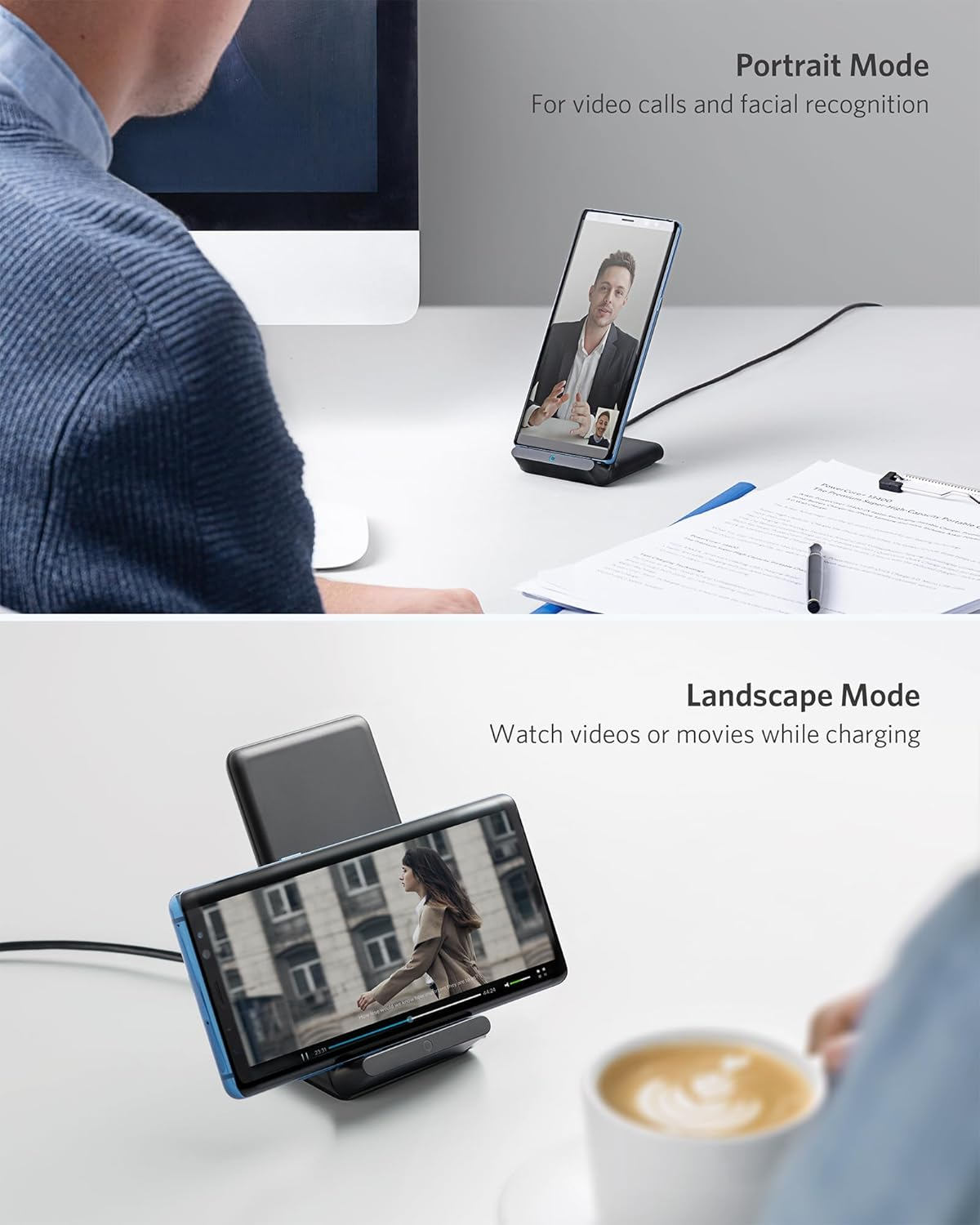 Anker Wireless Charger, Powerwave Stand, Qi-Certified for Iphone 12, 12 Mini, SE, 11, 11 Pro, XR, Xs Max, 10W Fast-Charging Galaxy S20 S10 S9 S8, Note 10 (No AC Adapter) image number 1