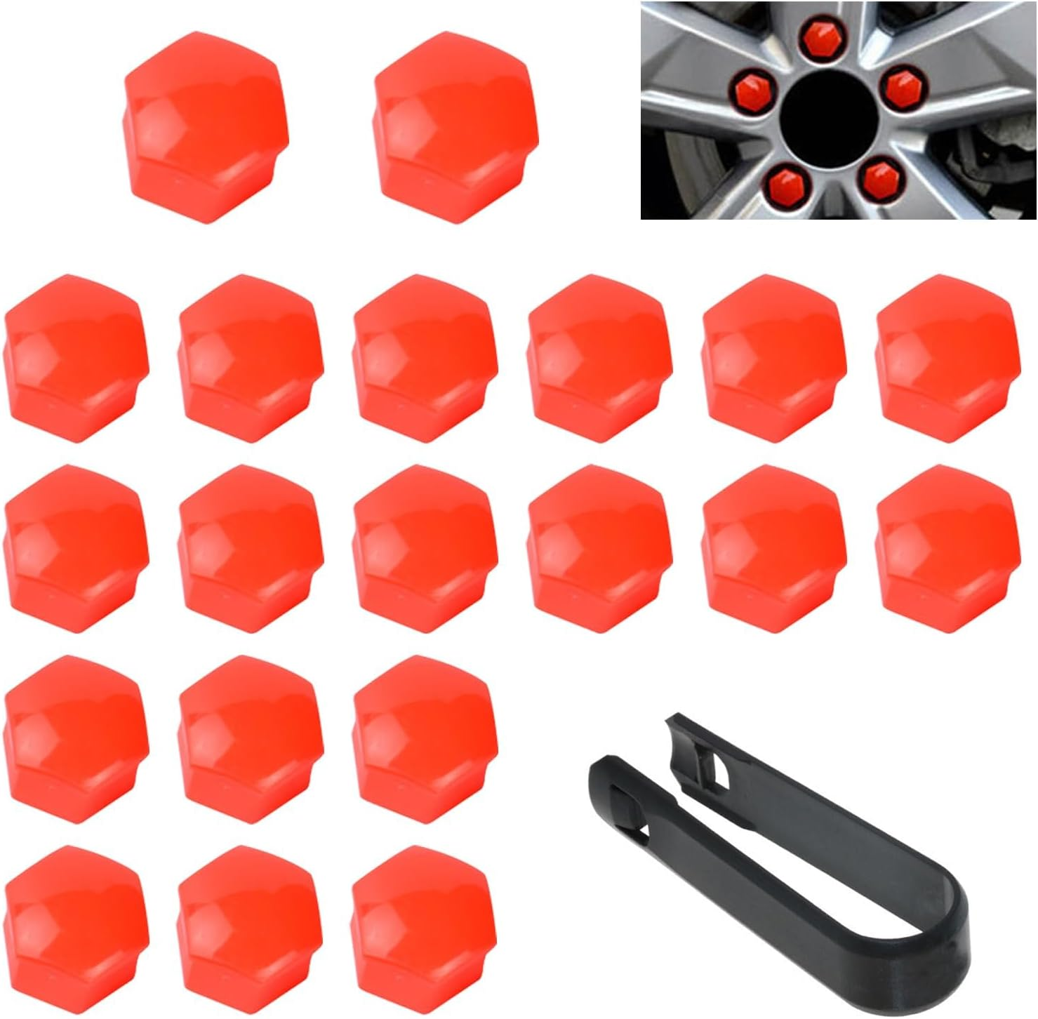 21 PCS Car Hub Protective Cap, 0.75"/19Mm Plastic Nylon Anti-Rust Dustproof Tire Screw Cap with Extraction Clip, Anti-Theft Bolt Lug Nut Cover, Universal Decoration Accessories for Cars (Black)