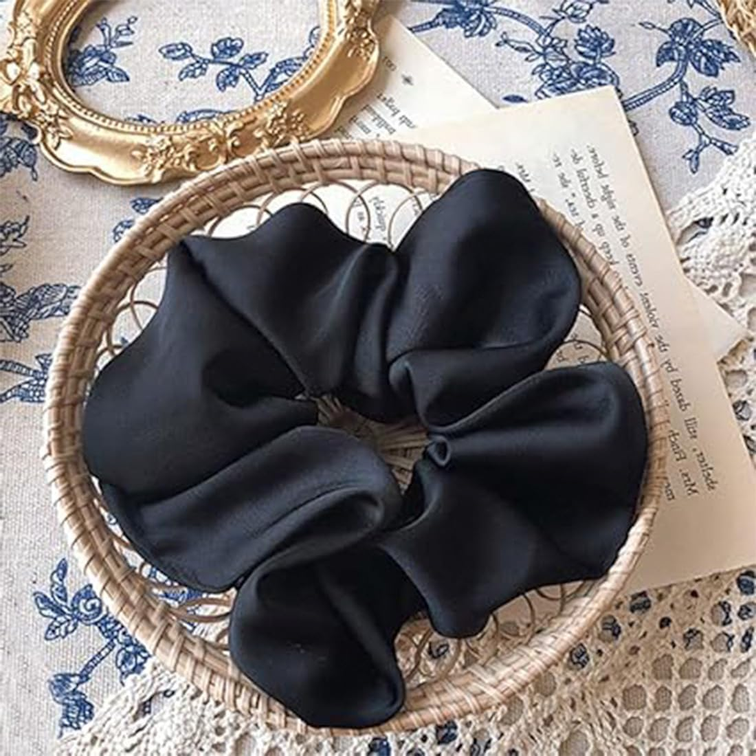 GHPKOTW Pack of 12 Silk Hair Bobbles Black Elastic Hair Scrunchie Small Hair Accessories Hair Bands Women Silk Girls Ponytail Hair Rings (Two Sizes) image number 2