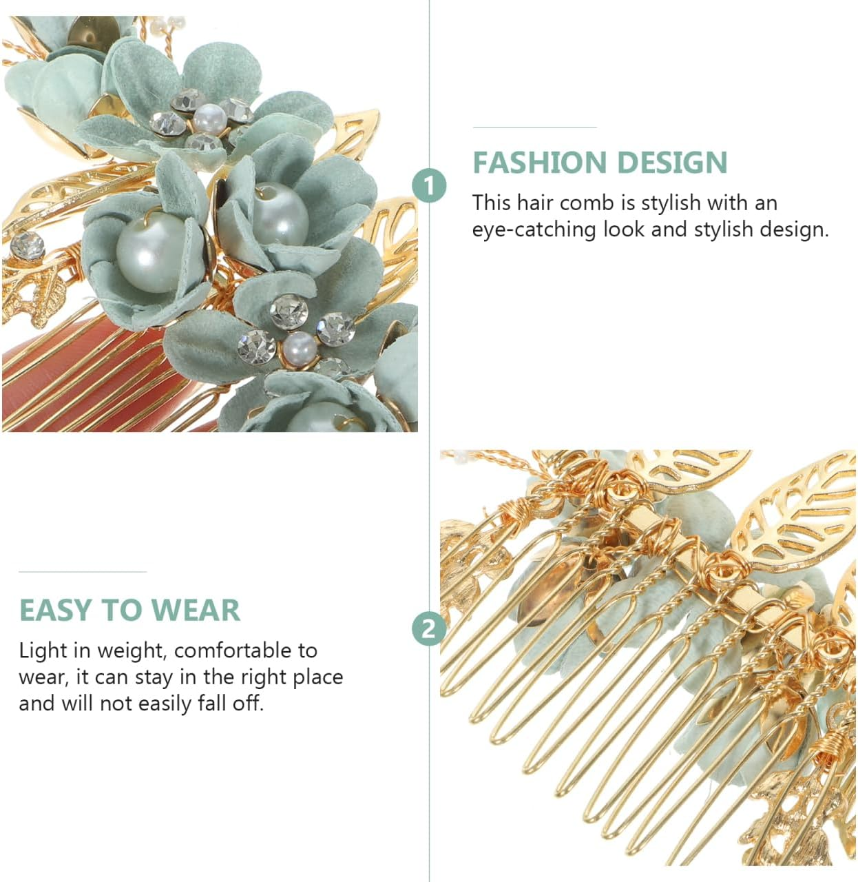 Hemobllo Side Hair Clips with Flowers for the Bride: Alloy Headpiece with Rhinestones and Flowers for Wedding Brides Hair Comb Wedding Prom Birthday Party image number 4