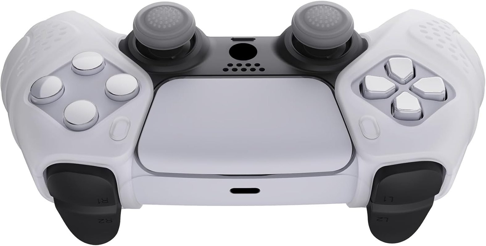Playvital Guardian Edition Clear White Ergonomic Soft Controller Silicone Case Grips for Ps5, Rubber Protector Skins with Thumbstick Caps for Ps5 Controller &ndash; Compatible with Charging Station - Clear White image number 4