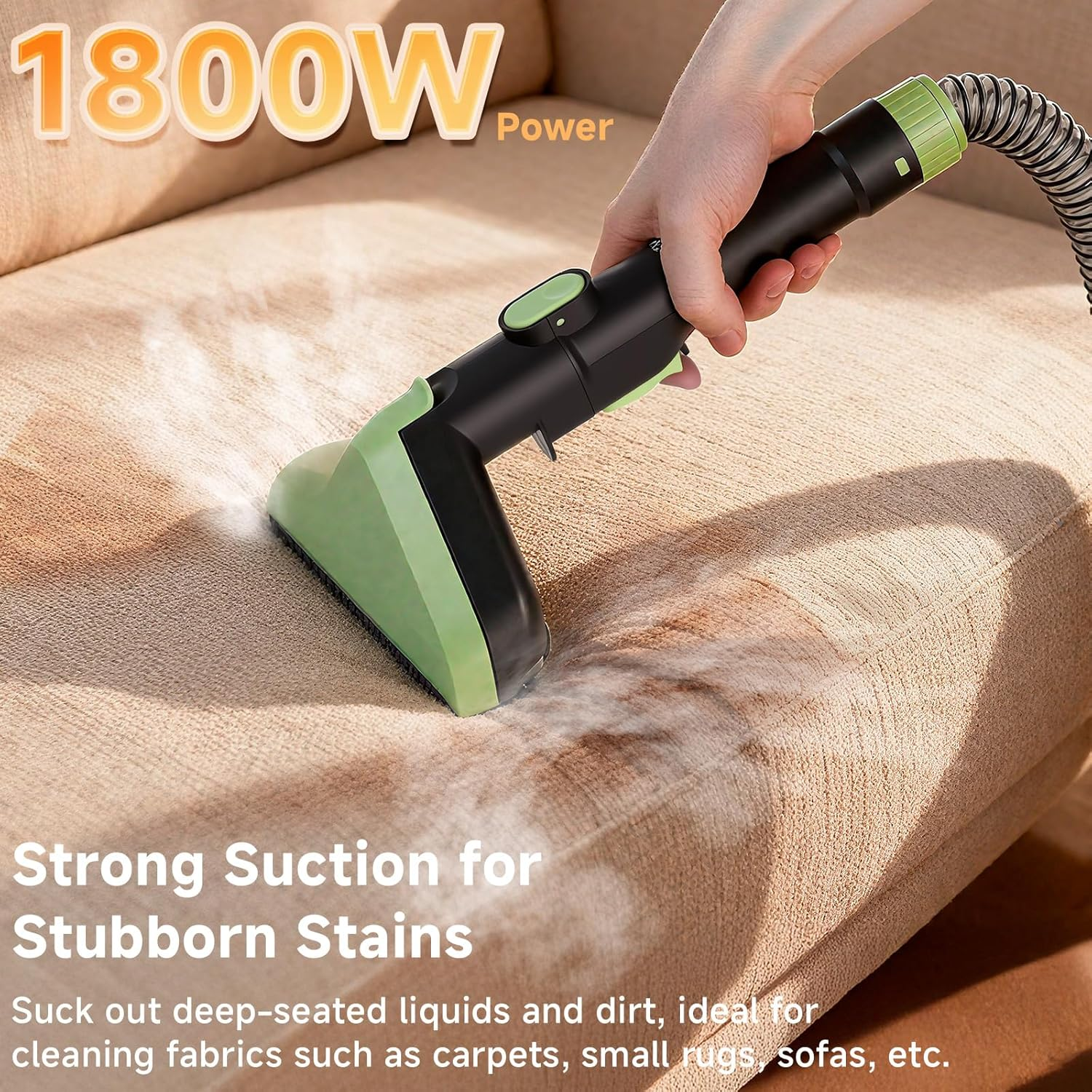 AAOBOSI 1800W Carpet and Upholstery Cleaner, Stain and Spot Remover with 17Kpa Suction, Self-Cleaning Function, 4 Cleaning Tools, Deep Cleaning for Pet Messes, Carpets, Rugs, Couch & Car, Green image number 1