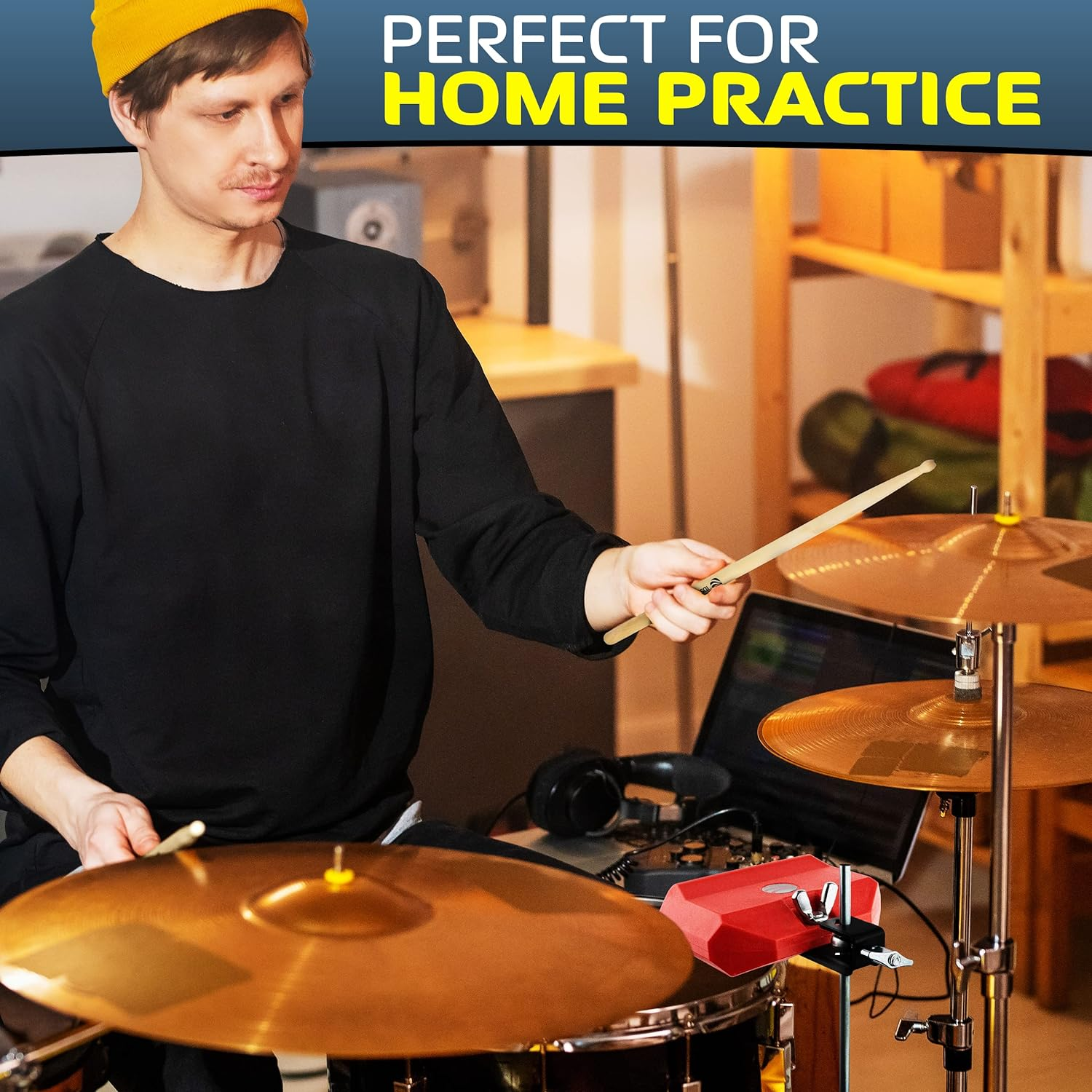 Jam Drum Block Latin Percussion Red Plastic Musical Instrument Adjustable Mount Bracket with A5 Maple Drum Sticks Set