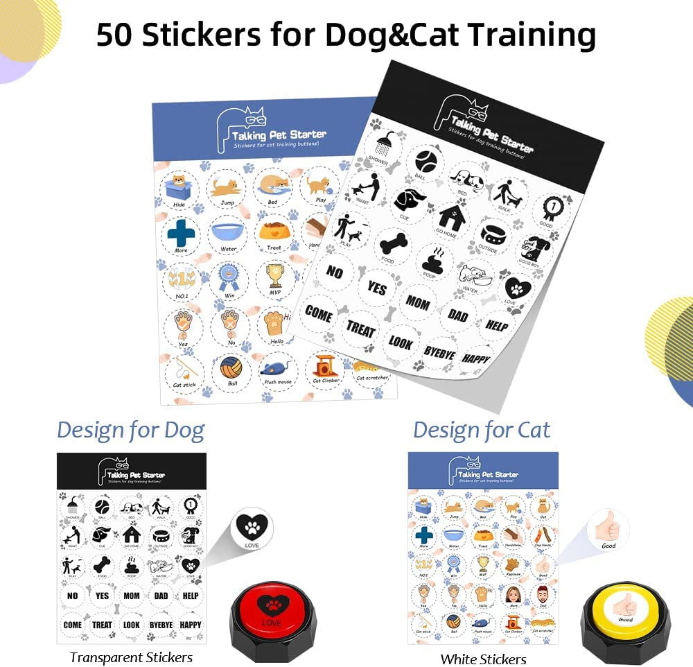 MMGGAISH 8 Dog Buttons, Talking Dog Buttons, 30 Seconds Dog Buttons, 4 Multidirectional Patchwork Dog Button Pads and 50 Stickers to Teach Your Dog to Speak