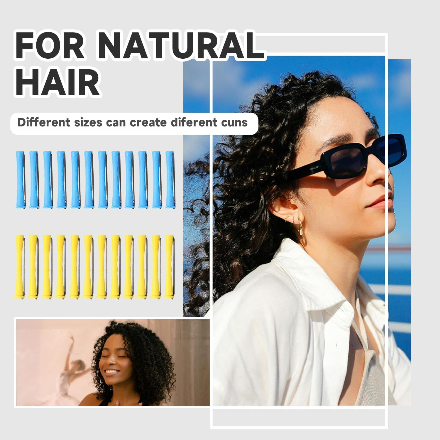 Perm Rollers Small Curlers Small Perm Set Complete 0.35/0.27 Inch Hair Perm Rods with Steel Spit Comb for Long Short Hair Styling Tool Blue/Yellow Pack of 24 image number 2