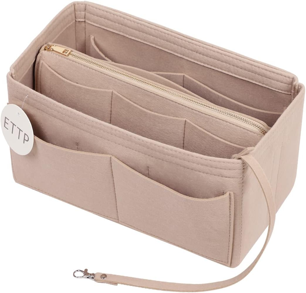 Purse Organizer Insert, Felt Tote Organizer Insert with Metal Zipper, Handbag Organizer for Speedy, Neverfull, Tote, Handbag, 7 Colors 5 Sizes, Beige, X-Large