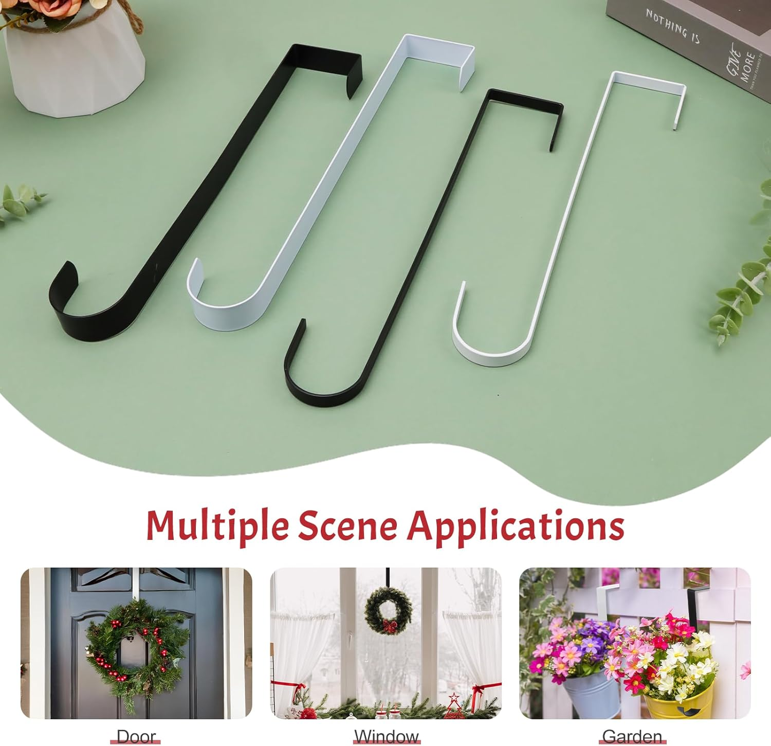 Zningesxi 30 Cm Wreath Hanger for Front Door 2 Pack White Wreath Hangers over the Door Wreaths Hanger Holder Hook Christmas Wreaths Hook Decoration Christmas Halloween Easter Home Outdoor Narrow image number 4