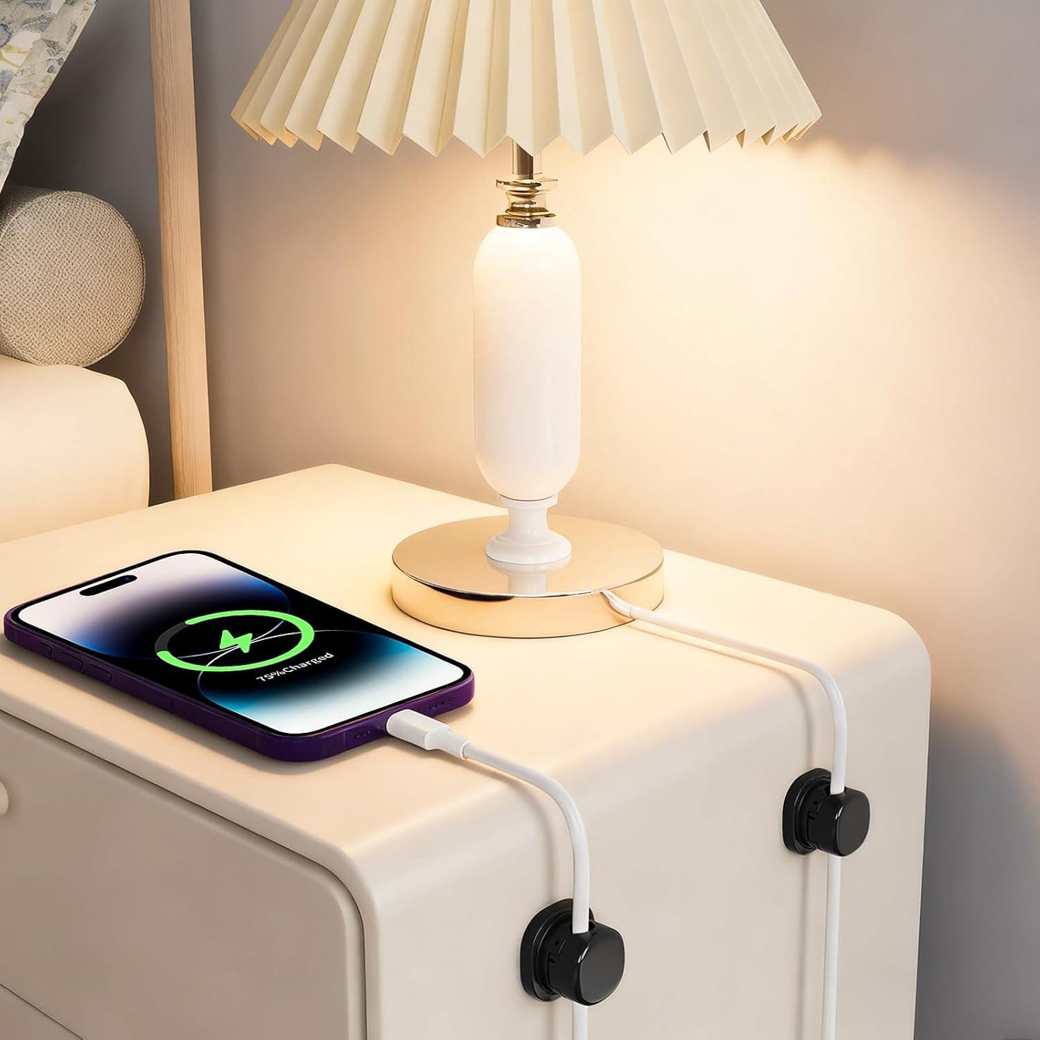 6 Pack Cord Organizer, 1S Lock, Eosxrp Spring Cable Holder Clips with 360&deg; Rotation Adhesive Desk Cables Management Clip Phone PC Car Wire Organizing Keeper for Nightstand Office Wall image number 5