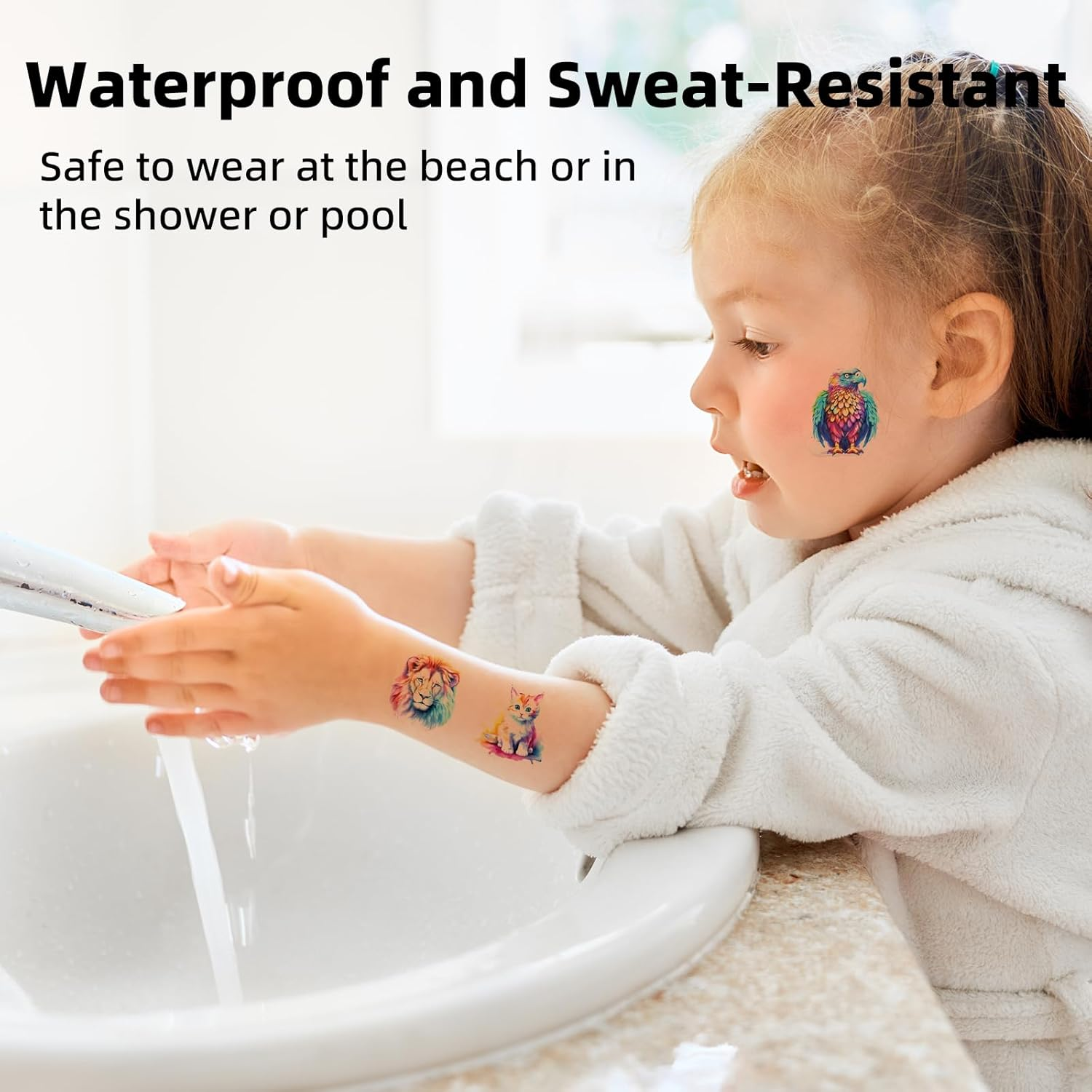 Pack of 10 Watercolour Animal Tattoos for Children, Waterproof Temporary Tattoos, Disposable Children'S Tattoos, Skin-Friendly, Adhesive Tattoos for Birthday Parties, Carnival Gifts, Classroom Rewards image number 5