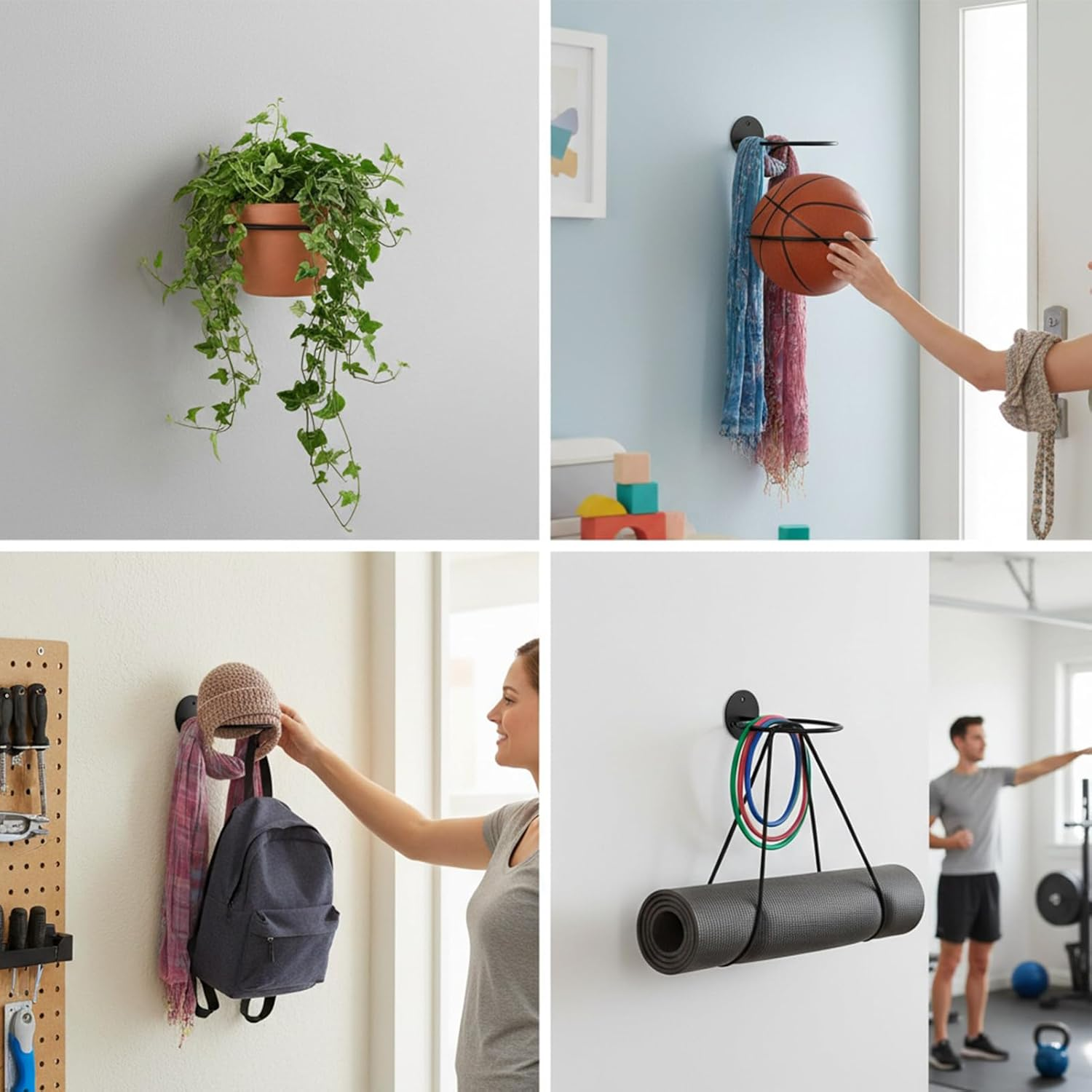 Ball Storage Holder Wall Mount - Wall Mounted Basketball Hoop, Metal Soccer Holder, Ball Stand | Boys Sports Accessories Organizer for Soccer Baseball Sports Room Home Gym Bedroom Indoor Display - A image number 6