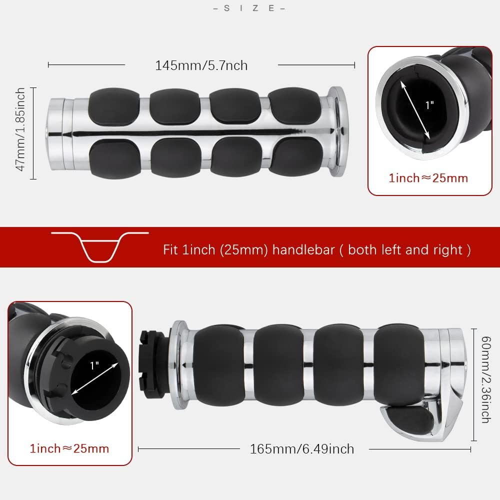 Motorcycle Hand Grips 1 Inch Handlebar Throttle Grips 25MM Chrome Black Aluminum Rubber Compatible with Harley Davidson Dyna Sportster Road King Street Glide Fat Boy Honda Shadow VTX image number 5