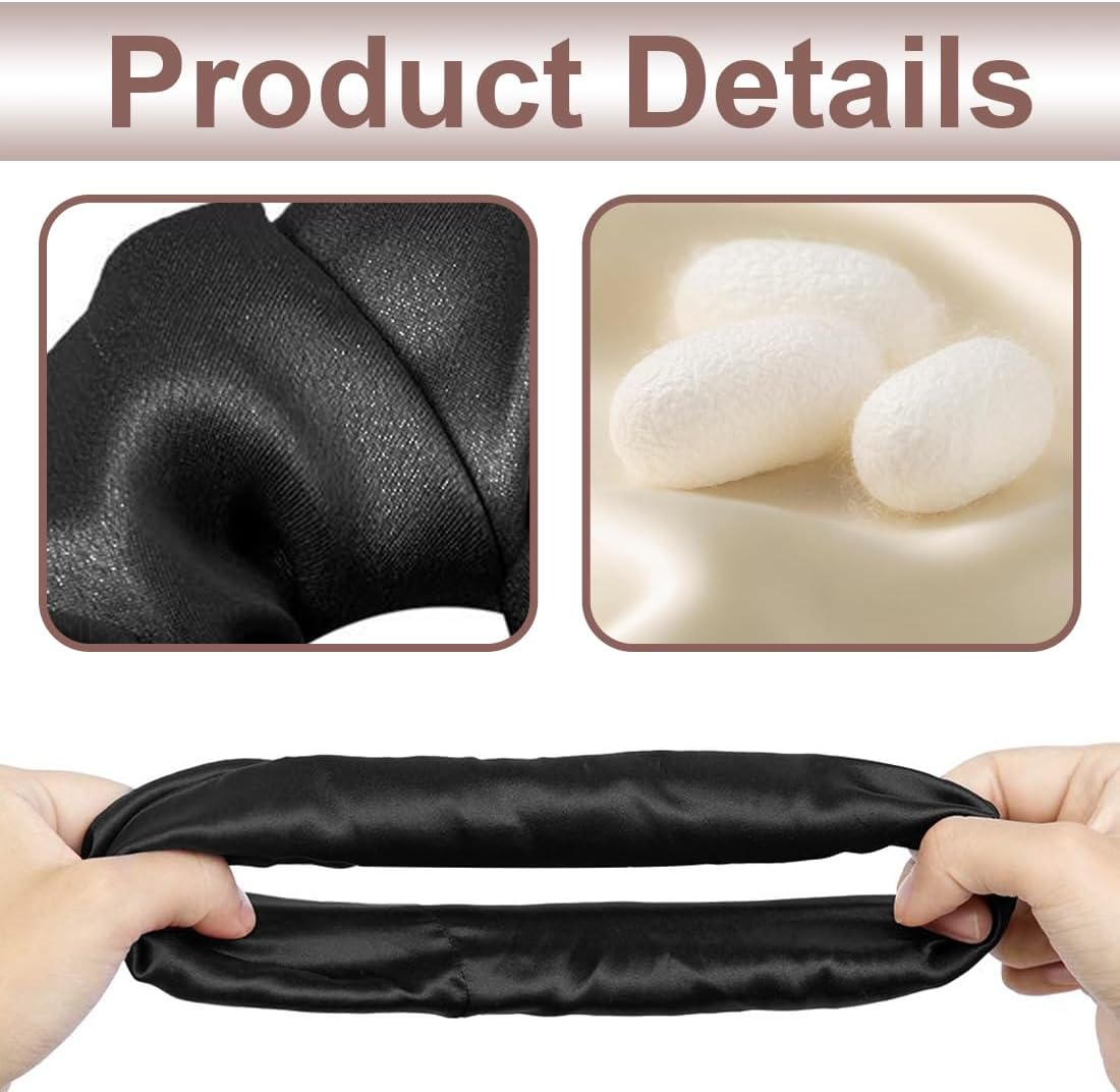 JRYXDS Set of 5 Mulberry Silk Scrunchies for Women, Luxurious Elastic Striped for Less Frizz and Hair Breakage (Grey, White, Black, Yellow, Pink) image number 4