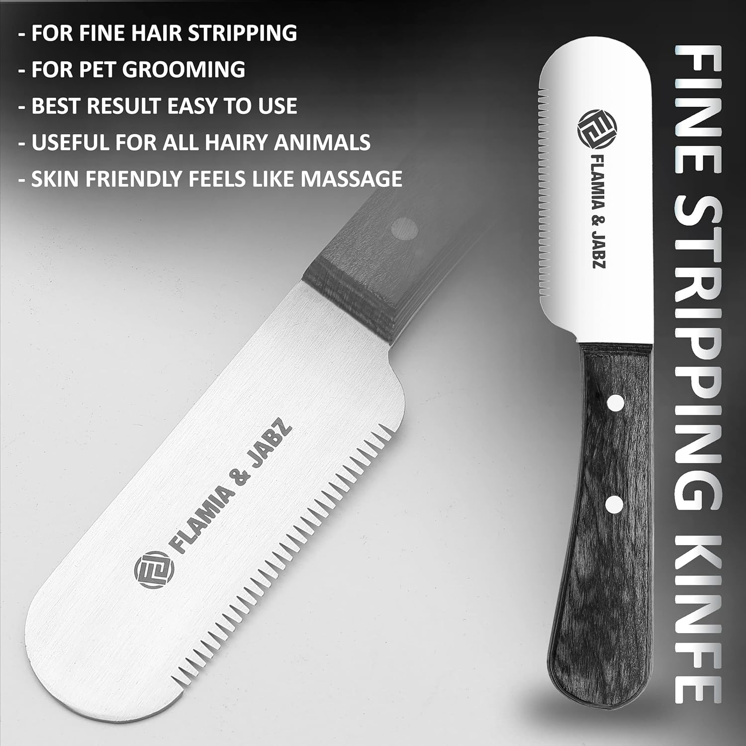 Professional Stripping Knife Kit (6 Pieces Set) for Dogs & Pets, Wooden Handle Grip with Stainless Steel Blade (Right Handed) (Black) image number 1