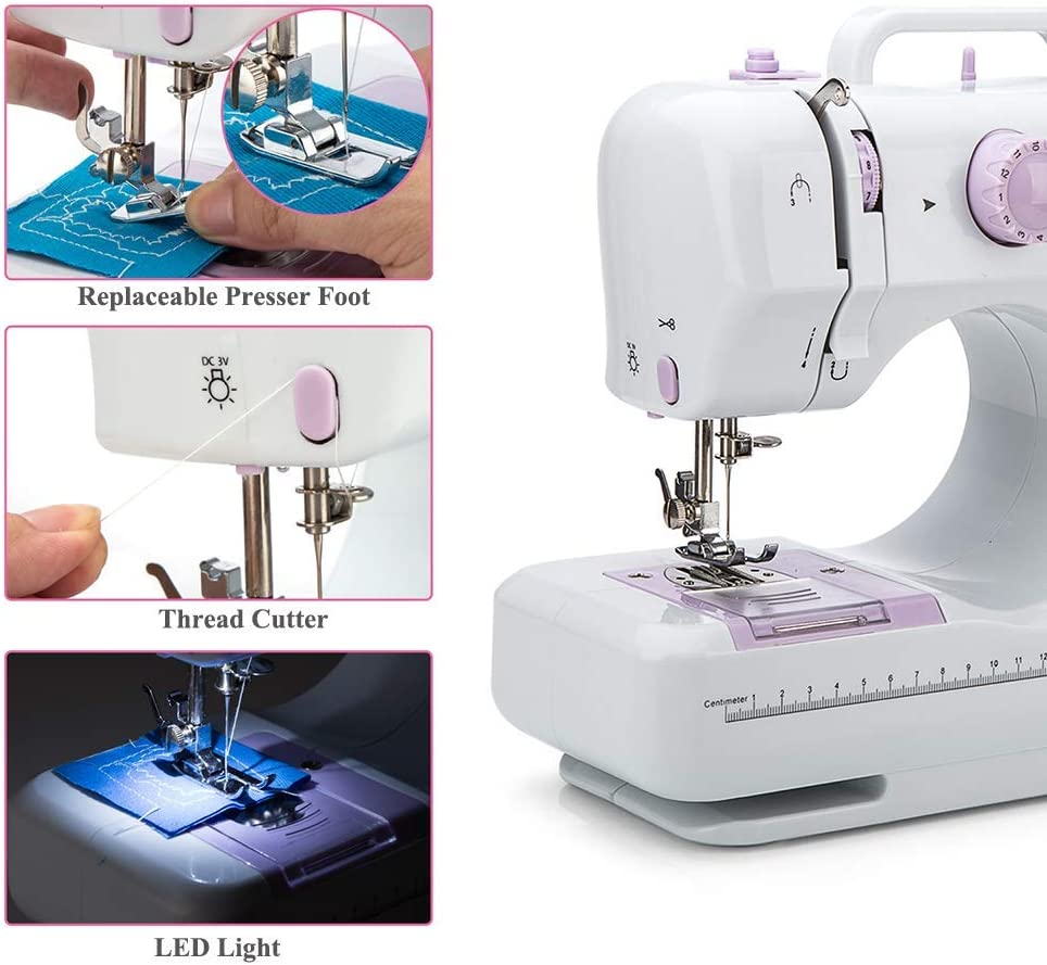 Mini Sewing Machine for Beginner by Galadim - Small Electric Sewing Machines with 2 Speed 12 Built-In Stitch Patterns GD-054-AU-A23 - White image number 2